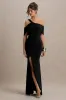 Nala | Black Asymmetric Maxi Dress With Split sold by Club L London