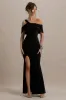Nala | Black Asymmetric Maxi Dress With Split sold by Club L London