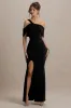 Nala | Black Asymmetric Maxi Dress With Split sold by Club L London