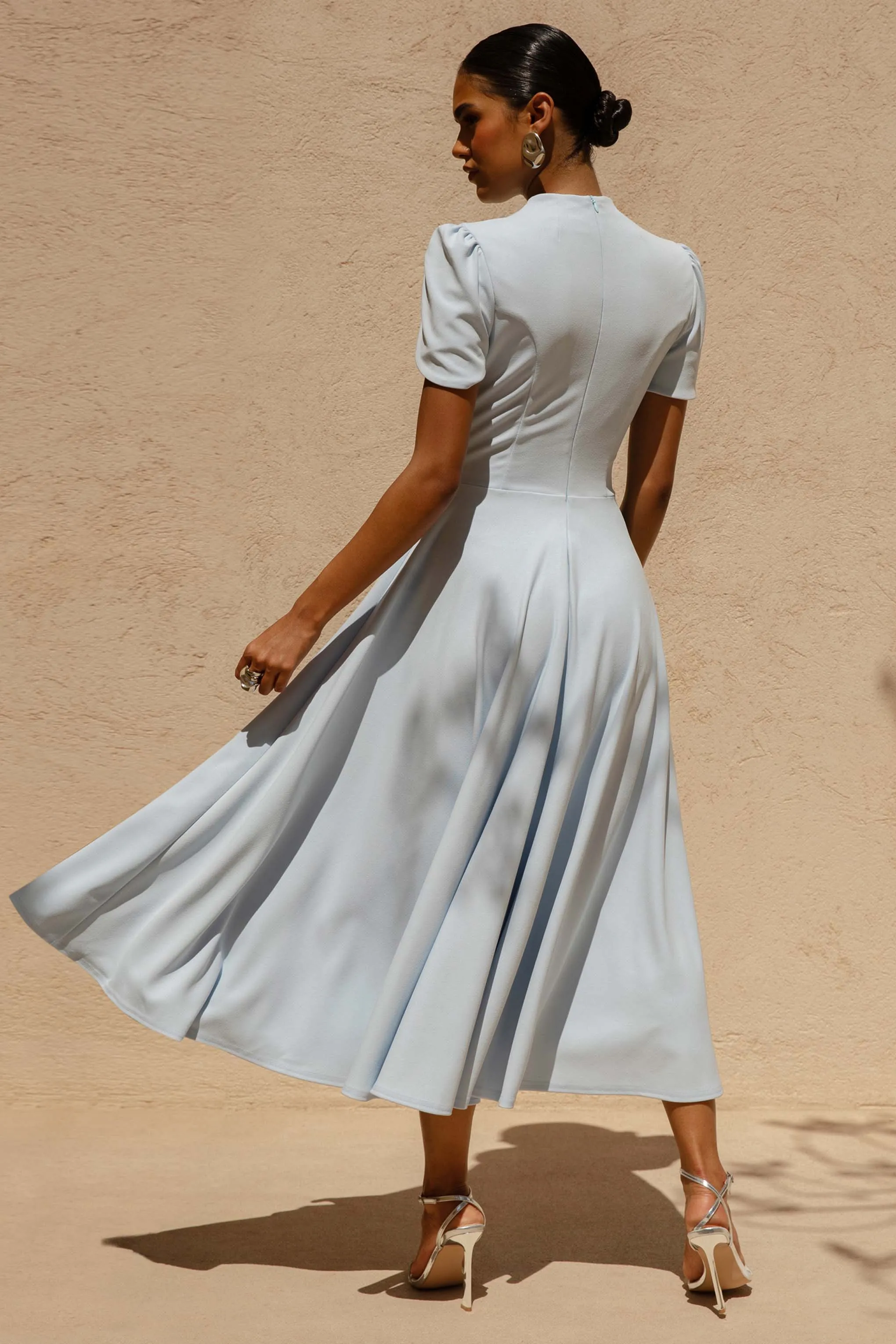 Vicky | Powder Blue High Neck Midi Dress With Puff Sleeves sold by Club L London product image thumbnail 2