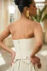 Candice | Cream Bandeau Volume Midi Dress With Back Bow Detail sold by Club L London