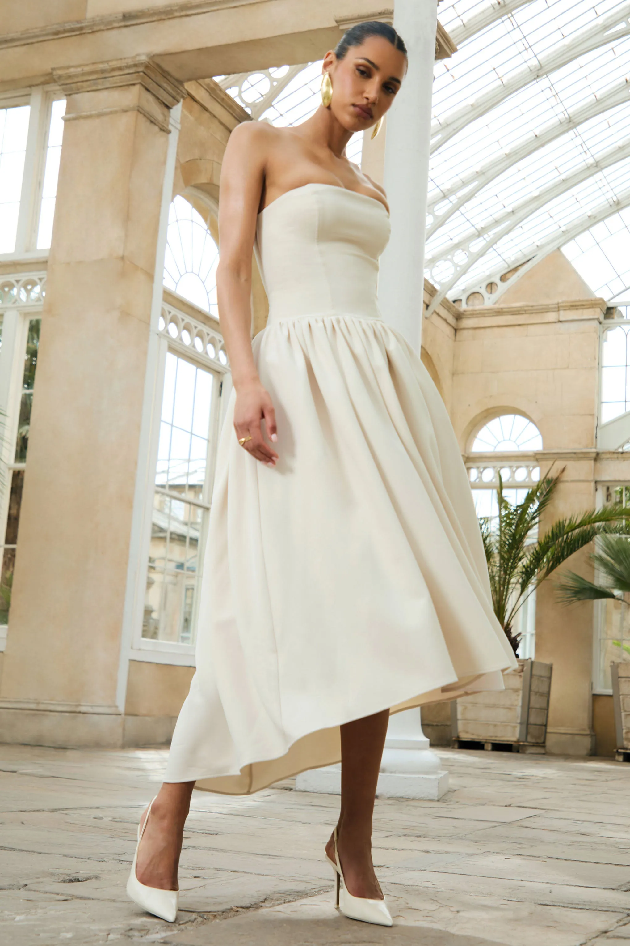 Candice | Cream Bandeau Volume Midi Dress With Back Bow Detail sold by Club L London product image thumbnail 5