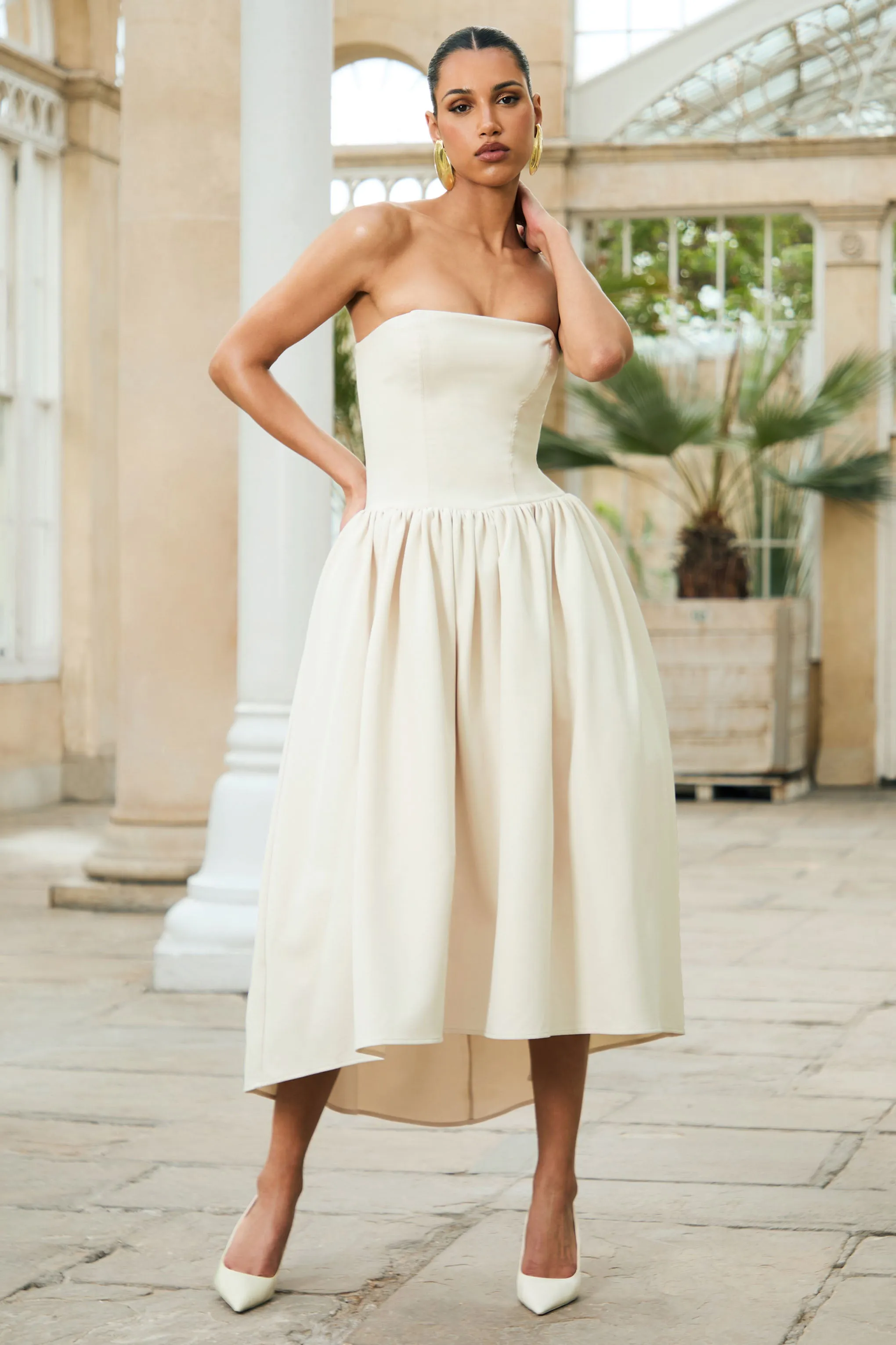 Candice | Cream Bandeau Volume Midi Dress With Back Bow Detail sold by Club L London product image thumbnail 3