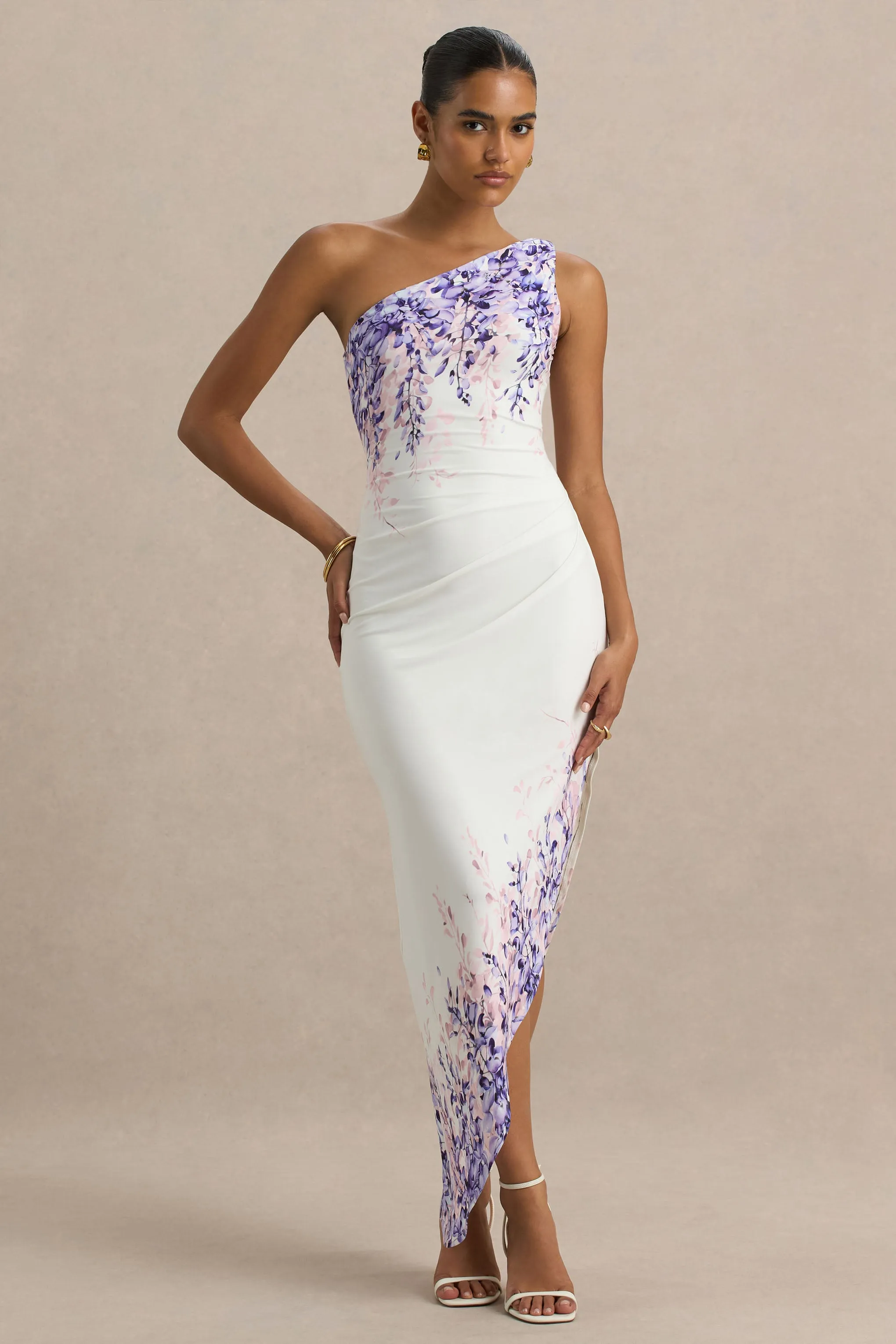 Sybil | Wisteria Floral Print Asymmetric Midi Dress sold by Club L London product image thumbnail 4