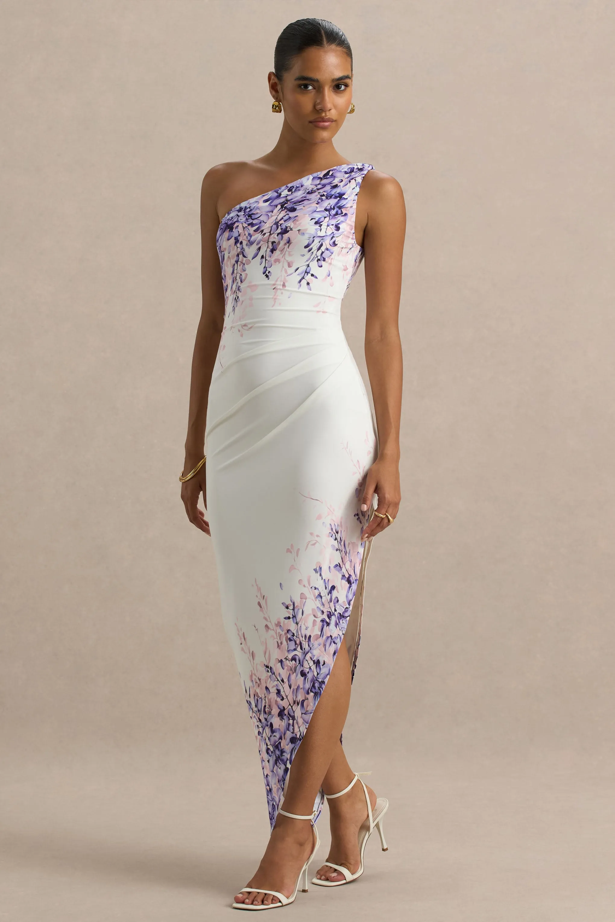 Sybil | Wisteria Floral Print Asymmetric Midi Dress sold by Club L London product image thumbnail 3