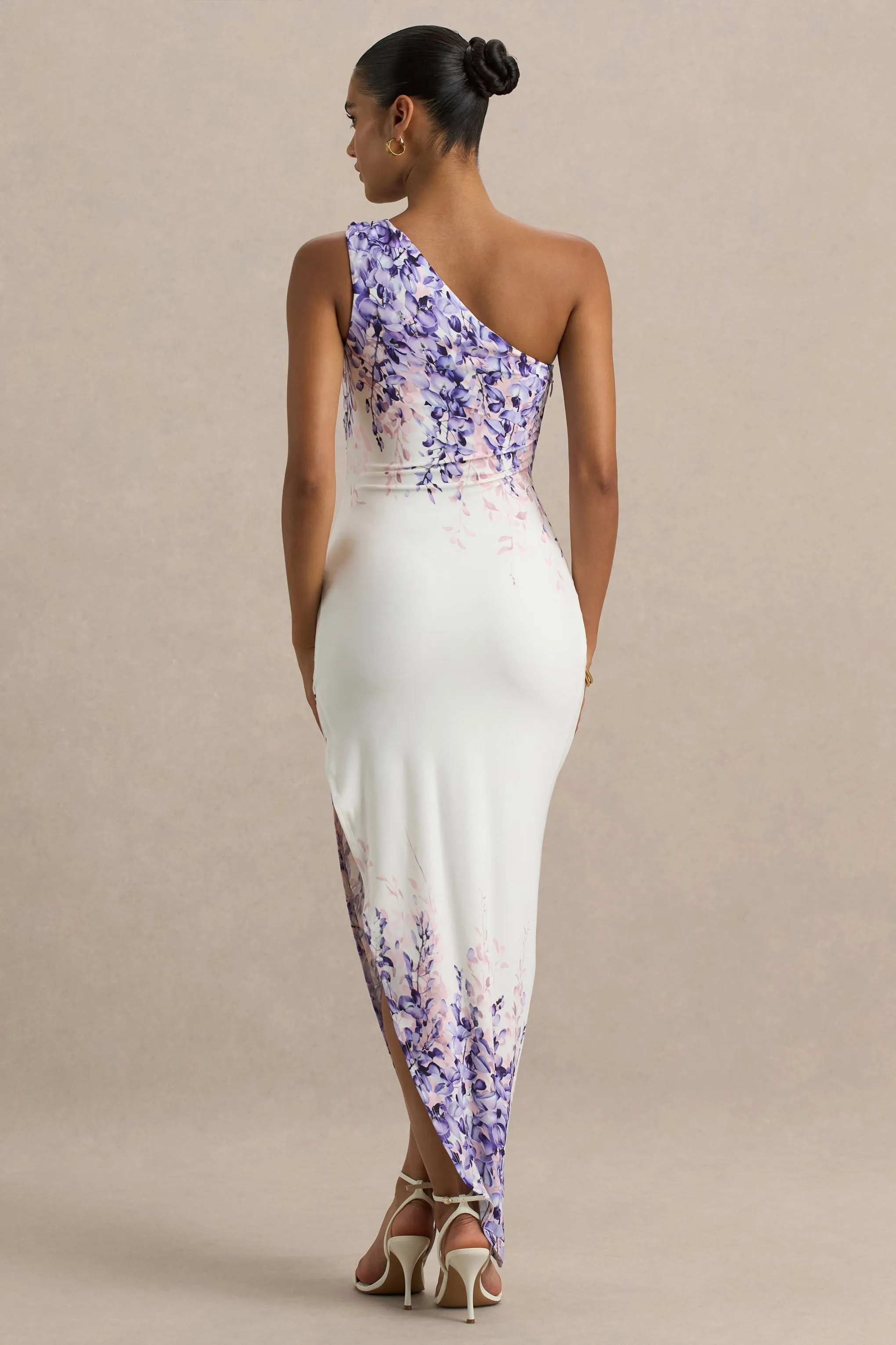 Sybil | Wisteria Floral Print Asymmetric Midi Dress sold by Club L London product image thumbnail 2