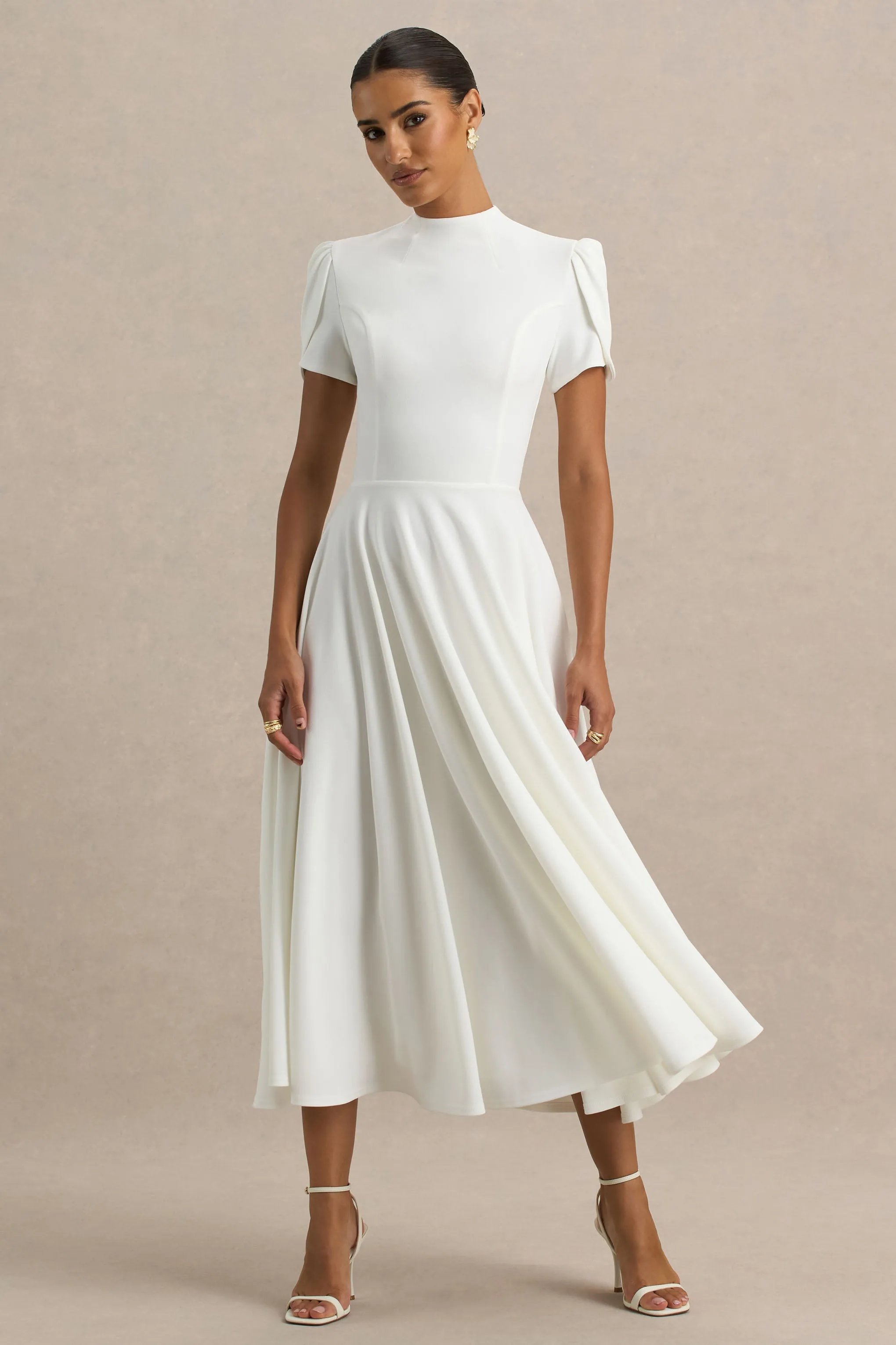 Vicky | White High Neck Midi Dress With Puff Sleeves sold by Club L London product image thumbnail 5