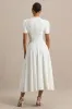 Vicky | White High Neck Midi Dress With Puff Sleeves sold by Club L London