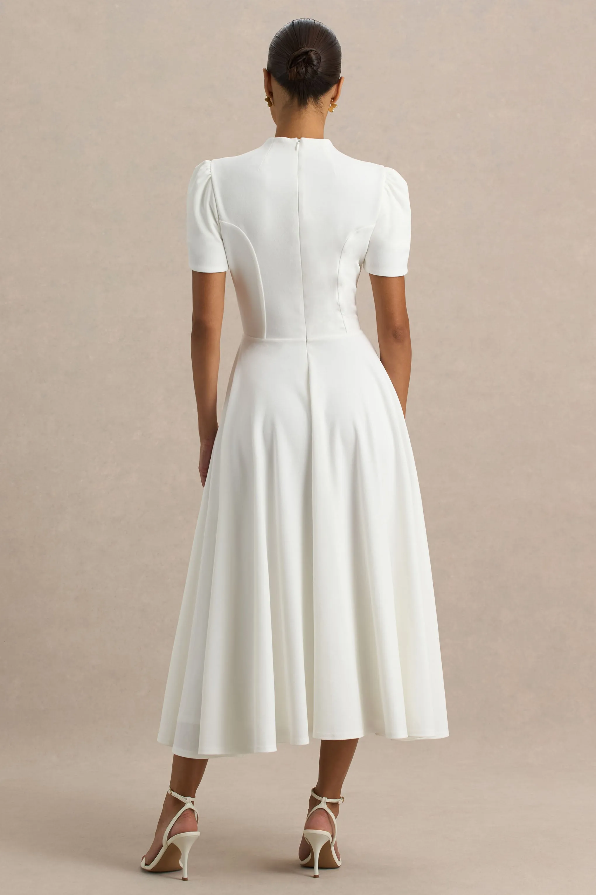 Vicky | White High Neck Midi Dress With Puff Sleeves sold by Club L London product image thumbnail 2