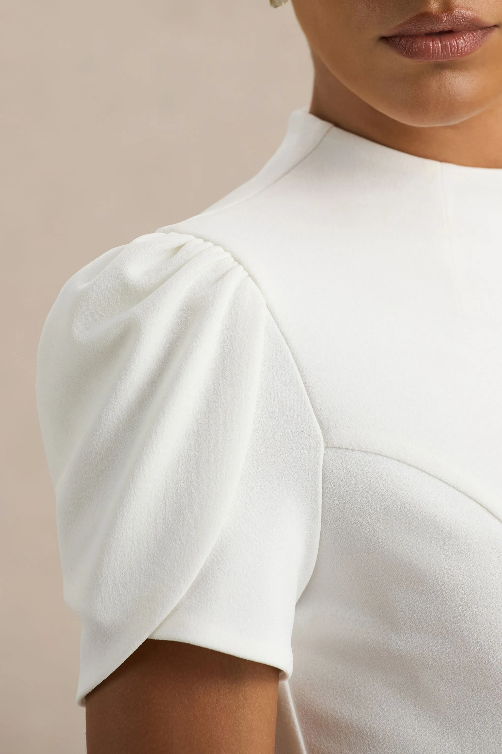 Vicky | White High Neck Midi Dress With Puff Sleeves sold by Club L London product image thumbnail 3