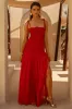 Maeva | Red Square-Neck Fishtail Maxi Dress With Ruched Detailing sold by Club L London