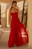 Maeva | Red Square-Neck Fishtail Maxi Dress With Ruched Detailing sold by Club L London