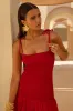 Maeva | Red Square-Neck Fishtail Maxi Dress With Ruched Detailing sold by Club L London