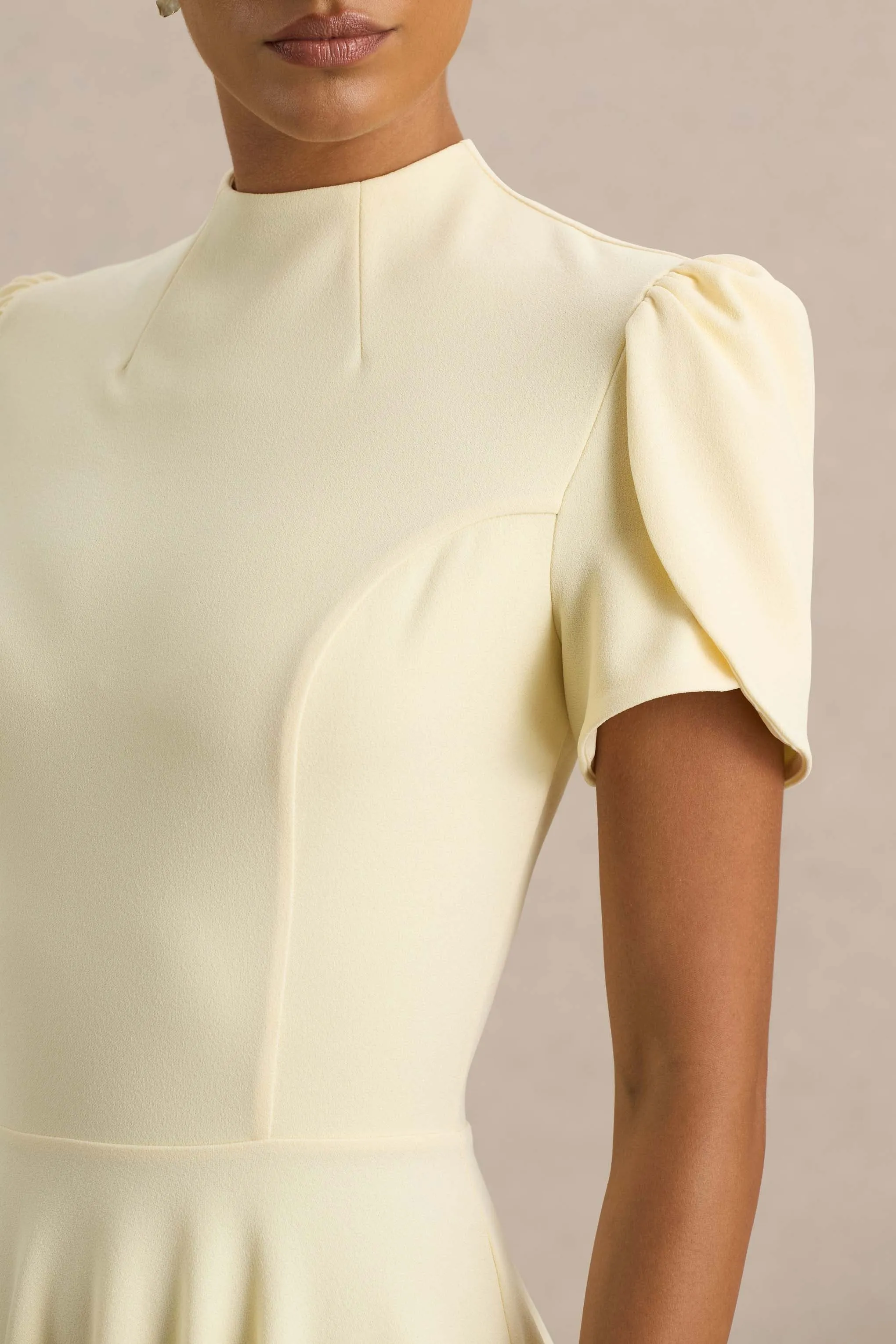 Vicky | Lemon High Neck Midi Dress With Puff Sleeves sold by Club L London product image thumbnail 3