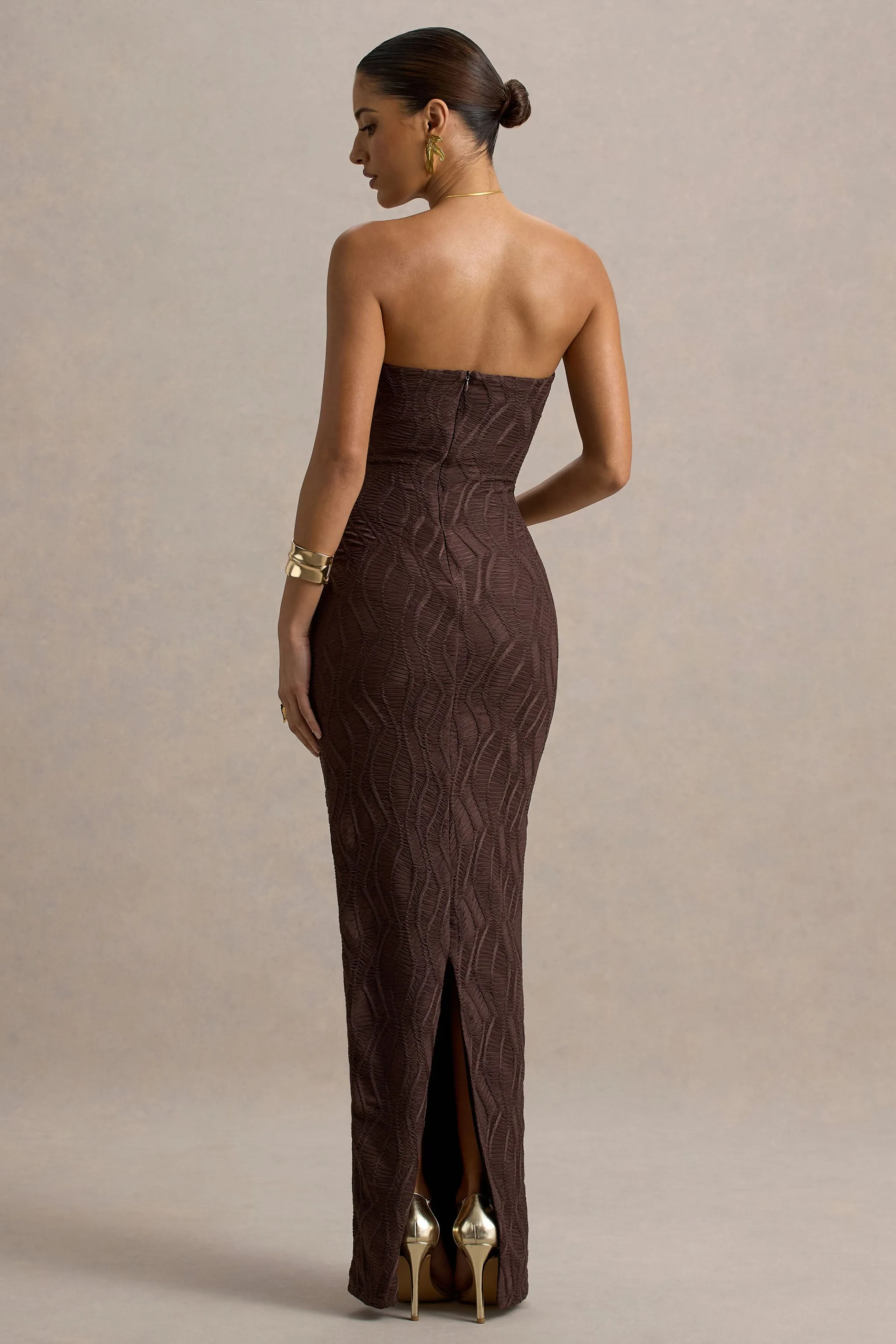 Lorela | Brown Bodycon Bandeau Maxi Dress sold by Club L London product image thumbnail 2