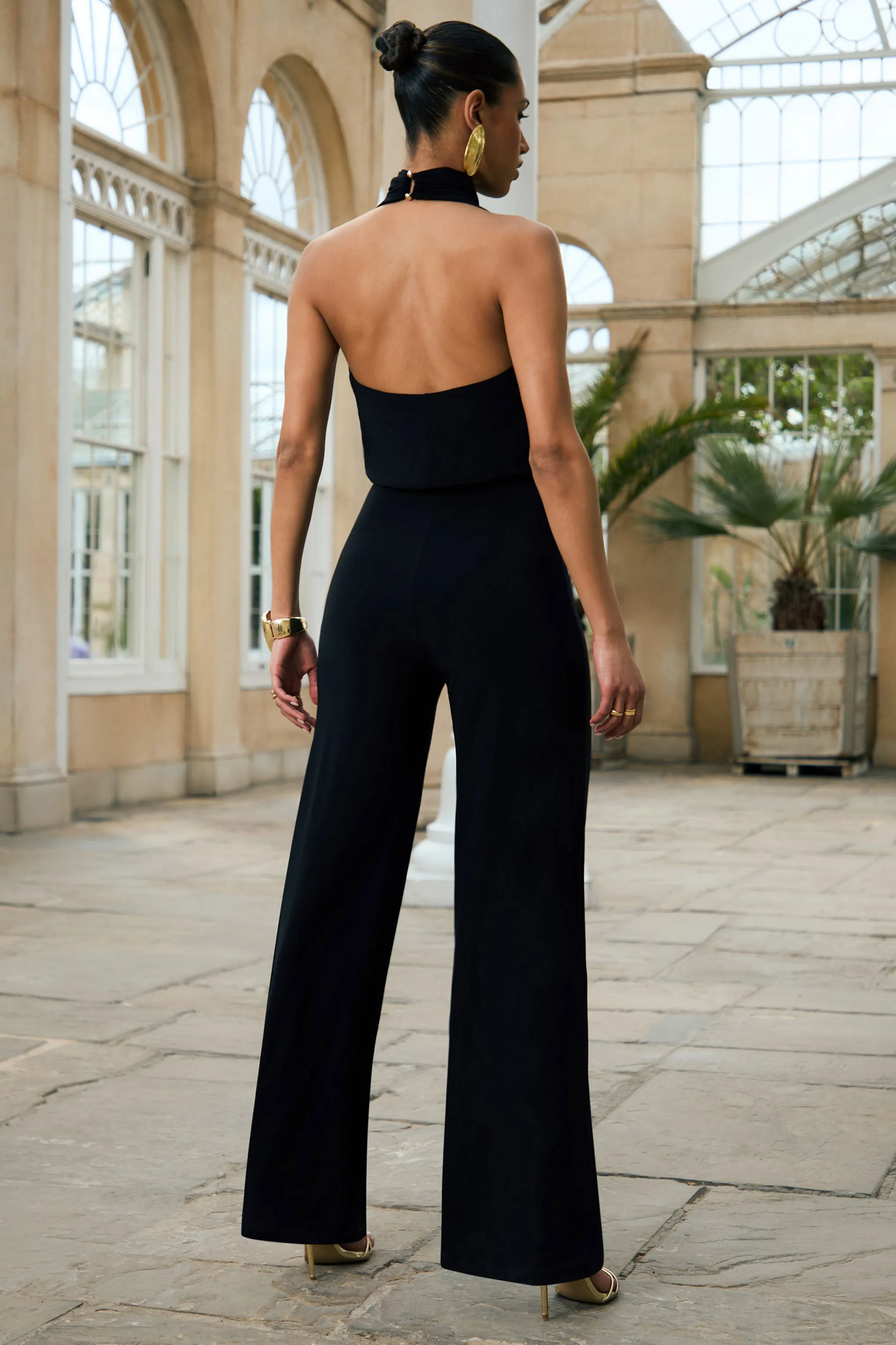 Asha | Black High-Neck Jumpsuit With Ruched Detail sold by Club L London product image thumbnail 5