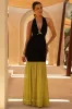 Edda | Black And Olive Plunge-Neck Maxi Dress With Open-Back sold by Club L London