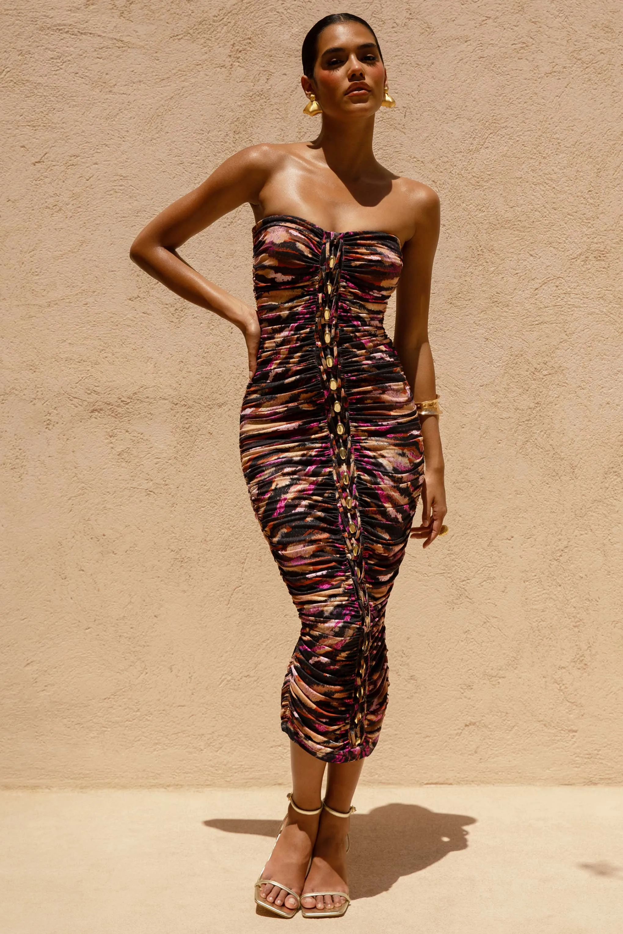 Spontaneity | Zebra Print Bandeau Ruched Midi Dress sold by Club L London product image thumbnail 4