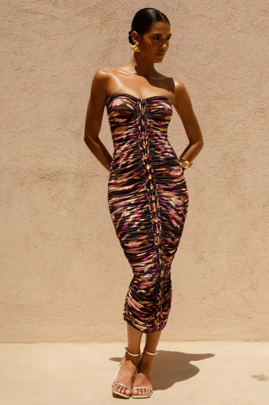 Spontaneity | Zebra Print Bandeau Ruched Midi Dress made by Club L London