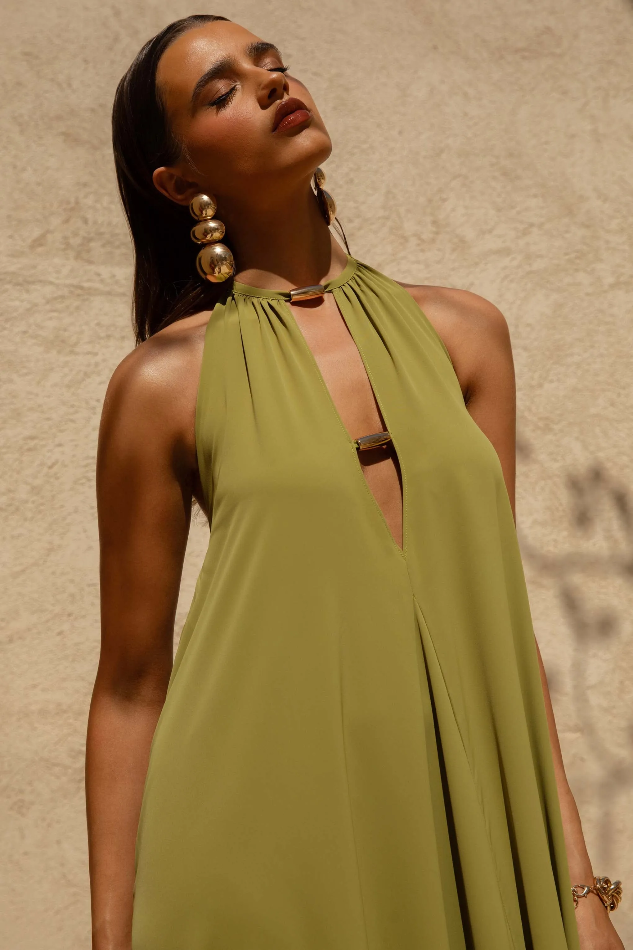 Zyon | Green High-Neck Maxi Dress with Cut-Out Details sold by Club L London product image thumbnail 3