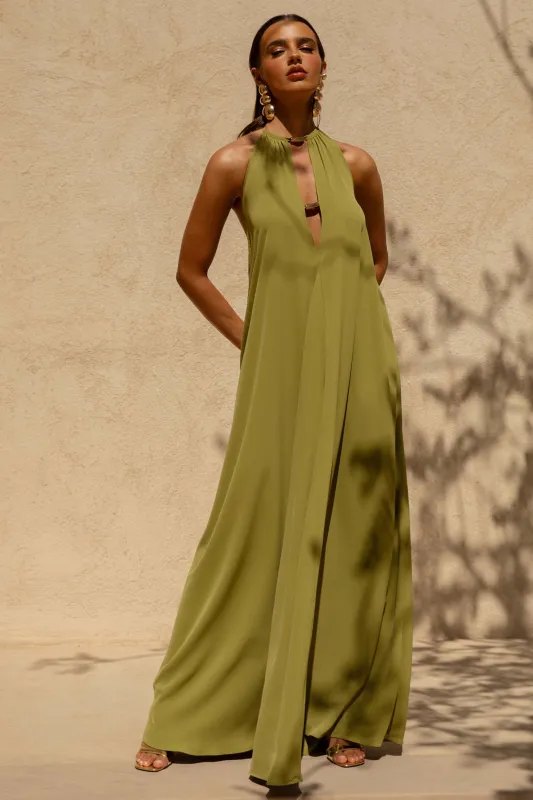 Zyon | Green High-Neck Maxi Dress with Cut-Out Details sold by Club L London