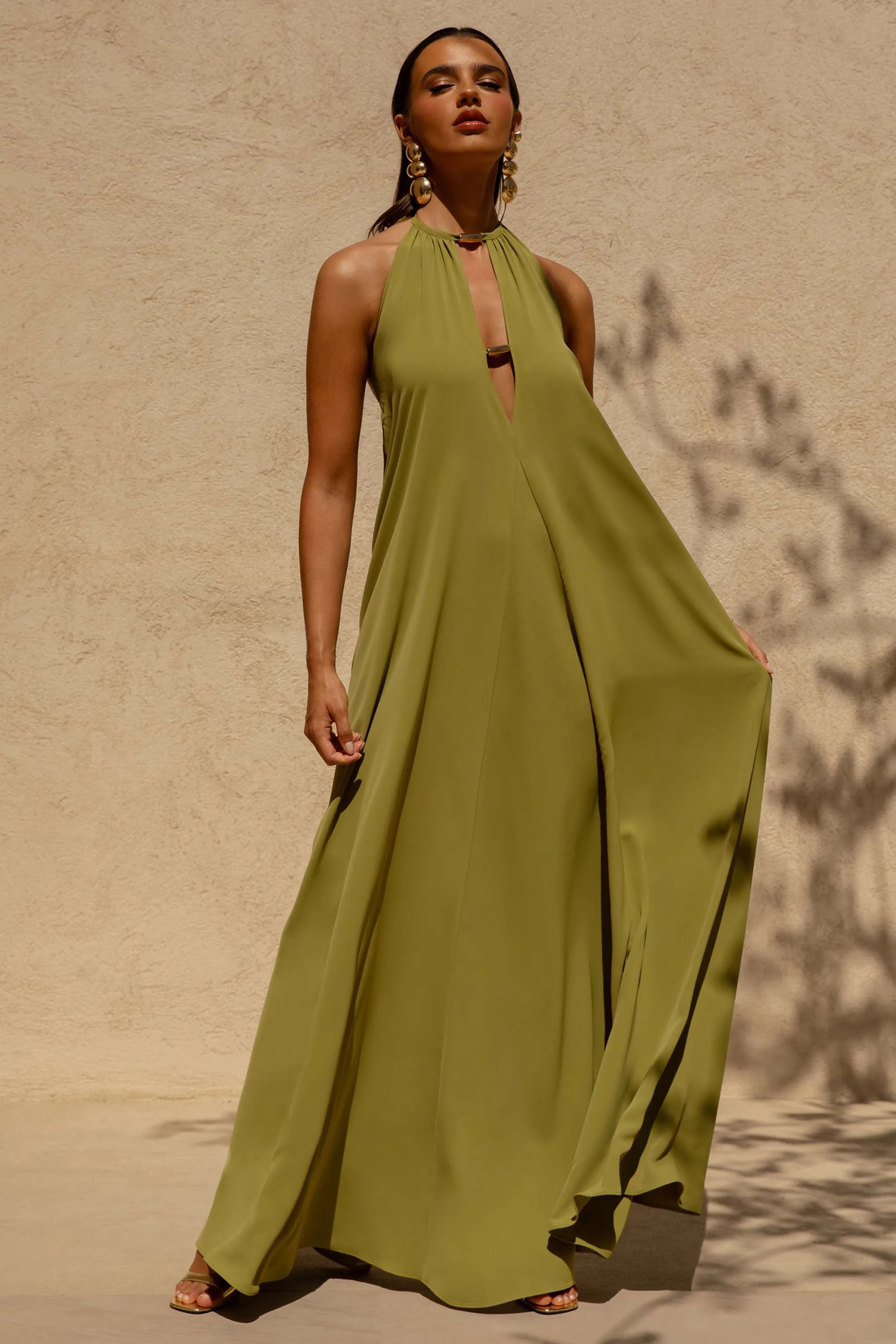 Zyon | Green High-Neck Maxi Dress with Cut-Out Details sold by Club L London product image thumbnail 5