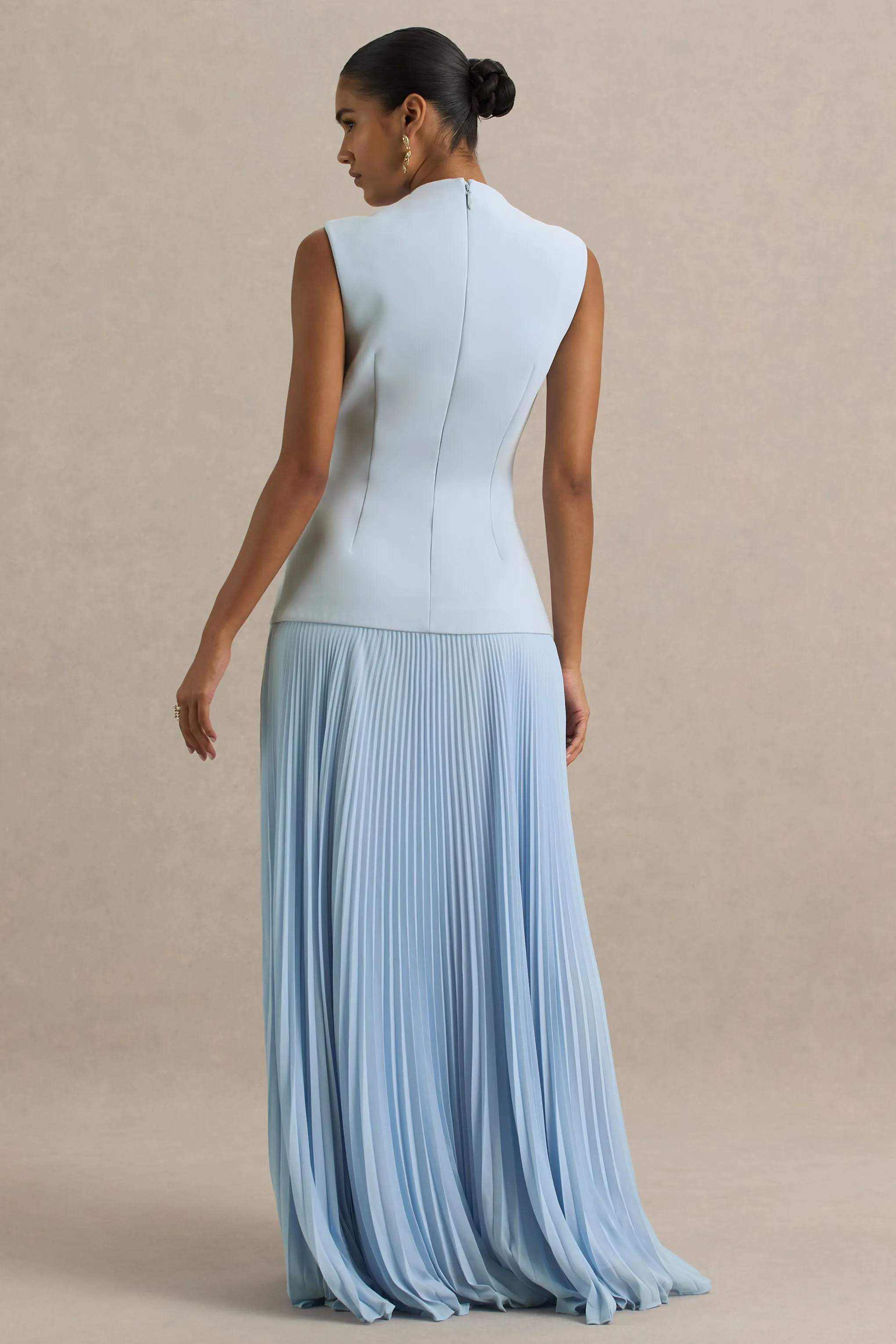Heavenly | Powder Blue High Neck Maxi Dress With Pleated Detailing sold by Club L London product image thumbnail 2