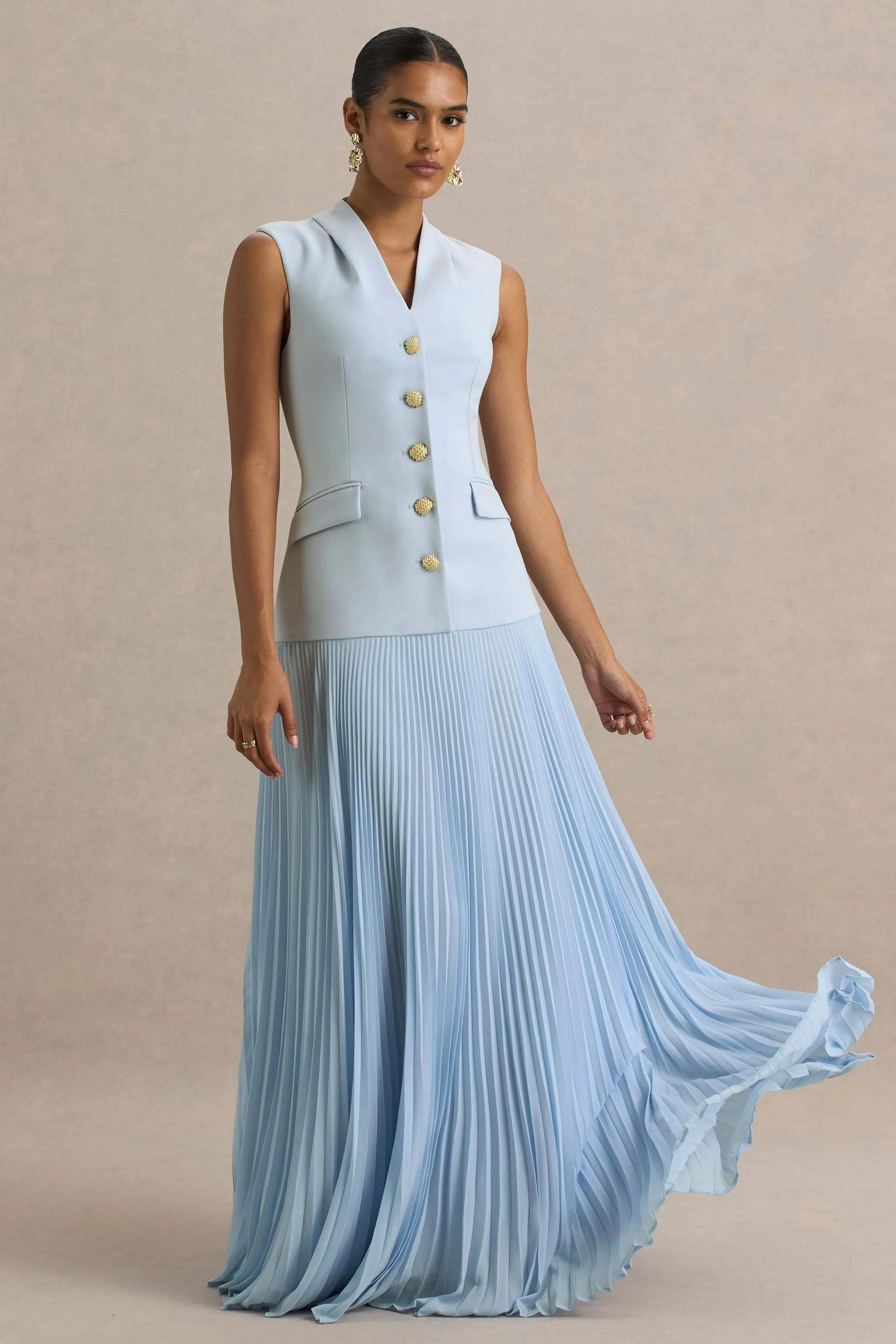 Heavenly | Powder Blue High Neck Maxi Dress With Pleated Detailing sold by Club L London product image thumbnail 5