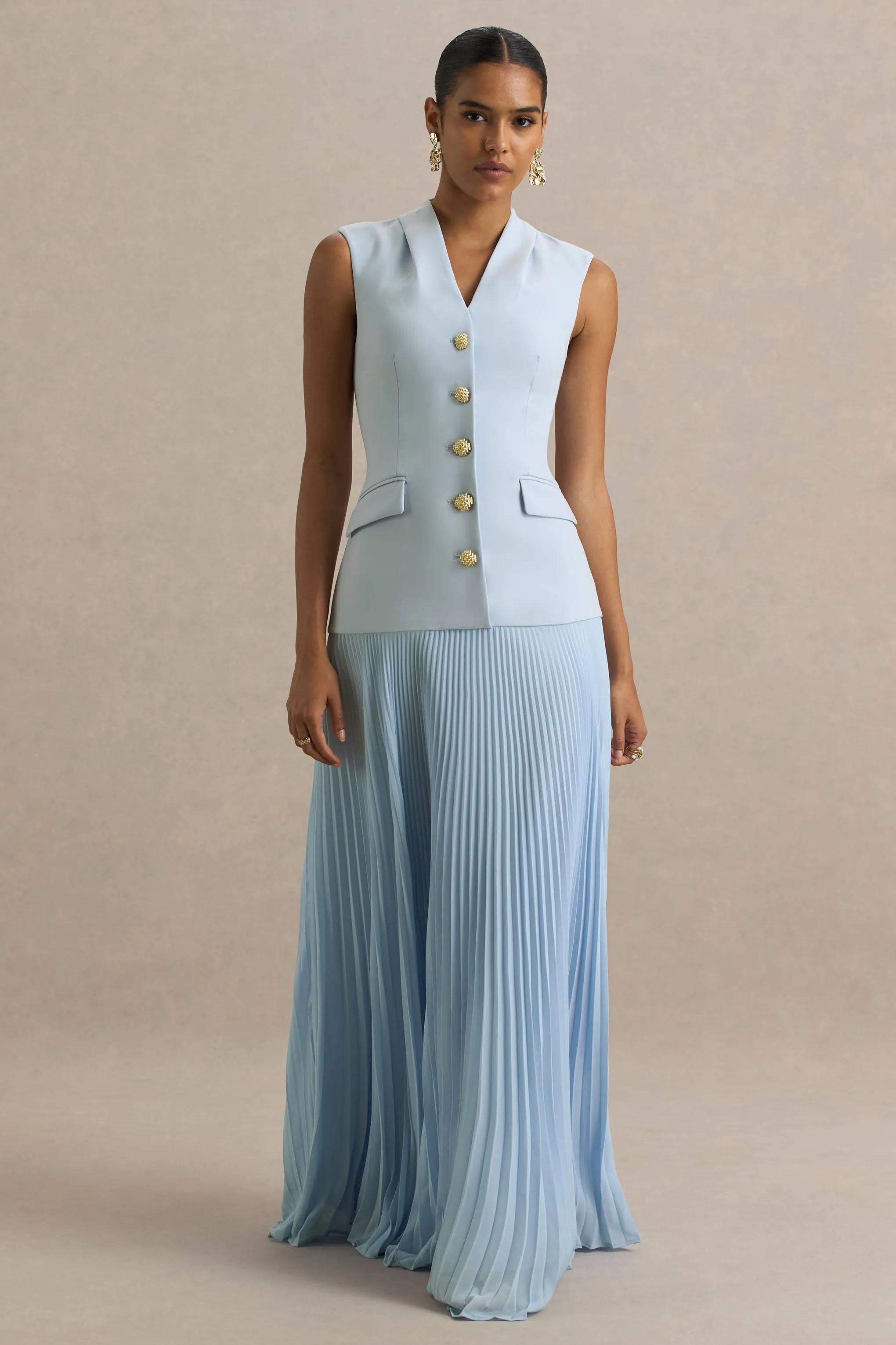 Heavenly | Powder Blue High Neck Maxi Dress With Pleated Detailing sold by Club L London product image thumbnail 4
