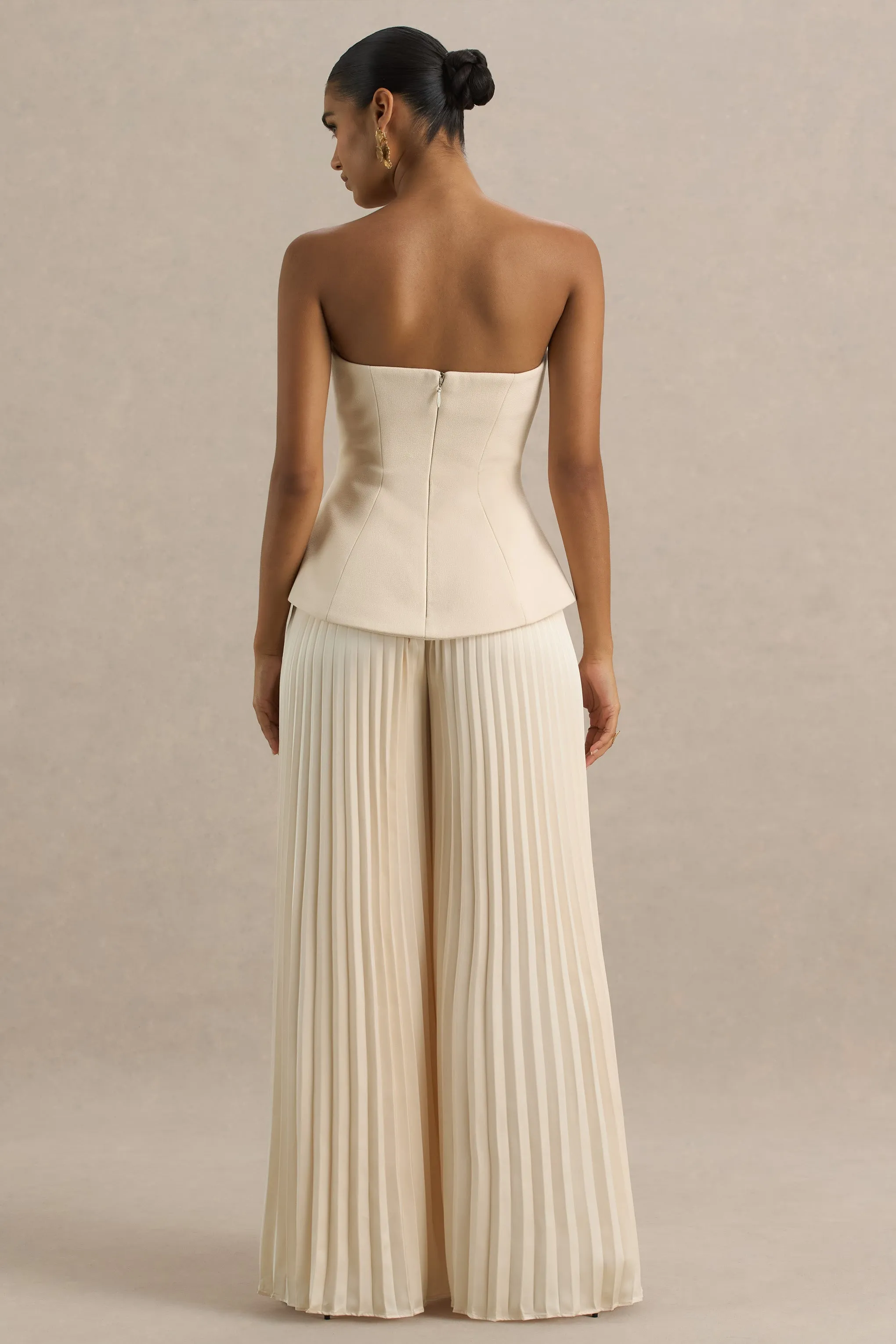 Feeling Good | Nude Bandeau Jumpsuit With Pleated Trouser sold by Club L London product image thumbnail 2