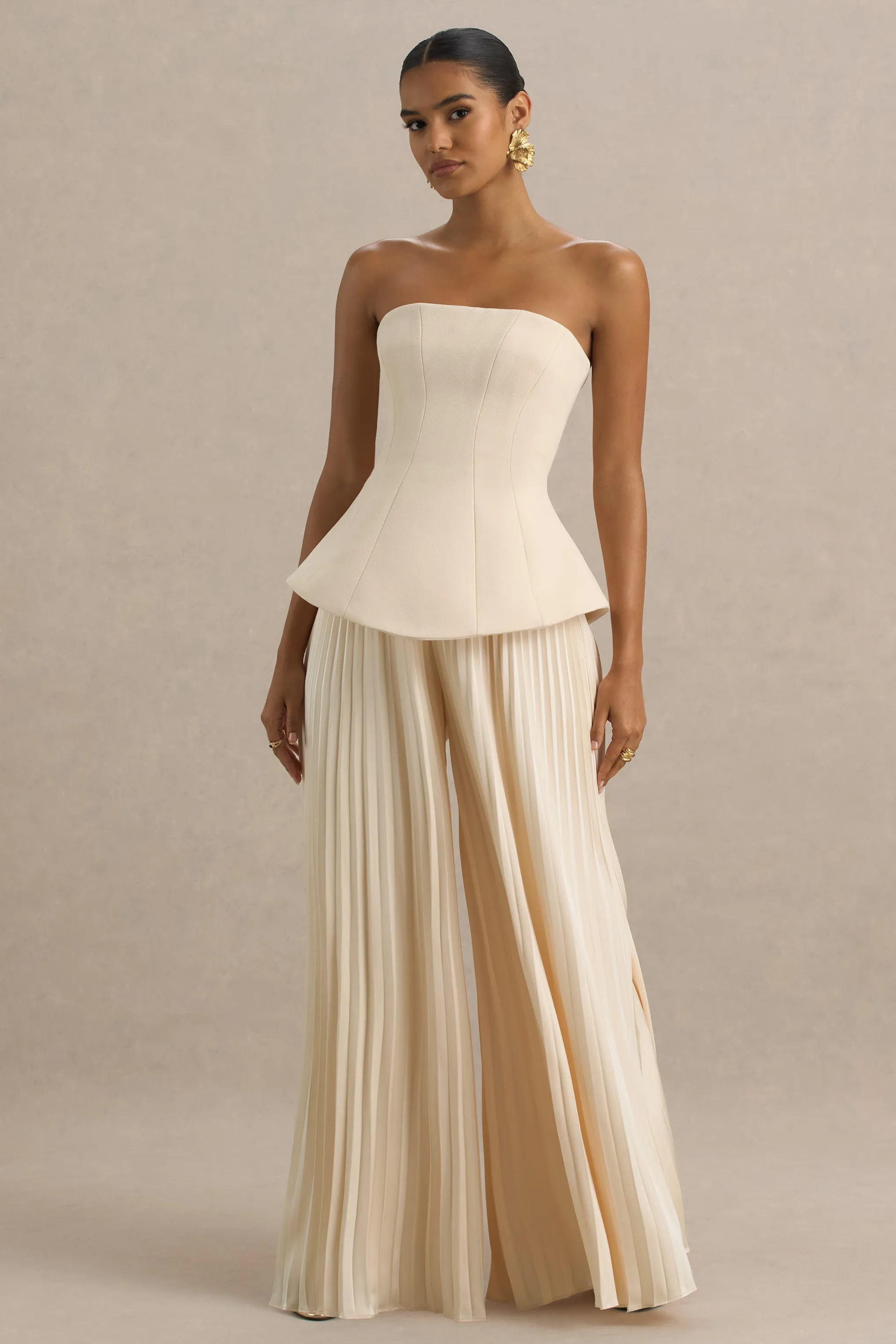 Feeling Good | Nude Bandeau Jumpsuit With Pleated Trouser sold by Club L London product image thumbnail 3
