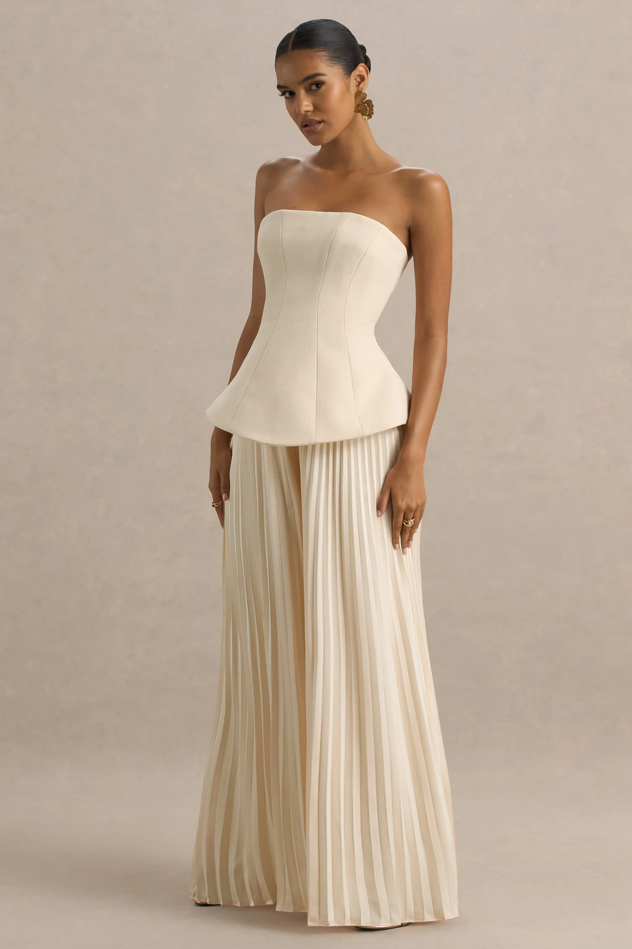 Feeling Good | Nude Bandeau Jumpsuit With Pleated Trouser sold by Club L London product image thumbnail 4