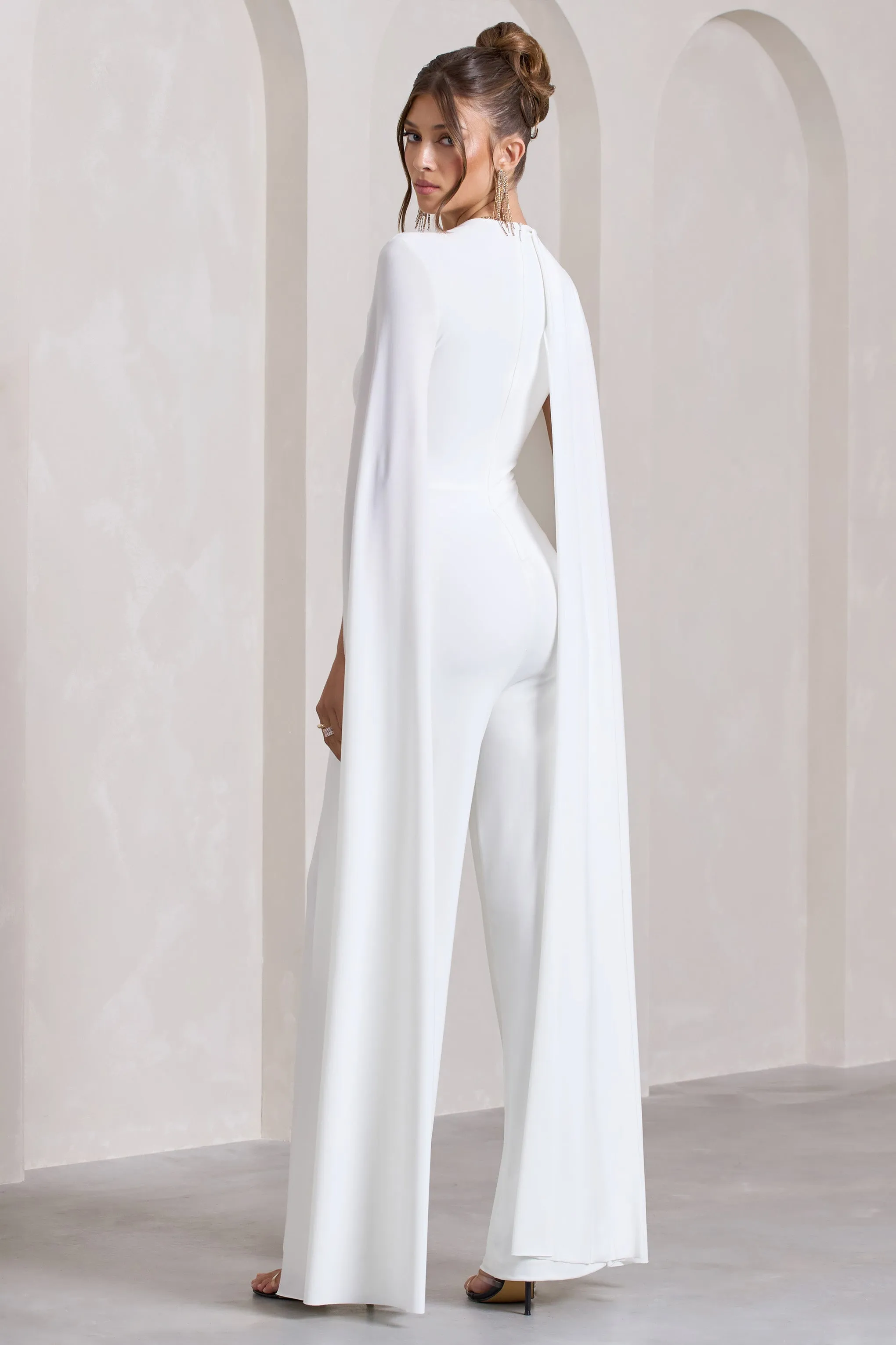 Harley | White Straight-Leg Jumpsuit With Cape Sleeves sold by Club L London product image thumbnail 2