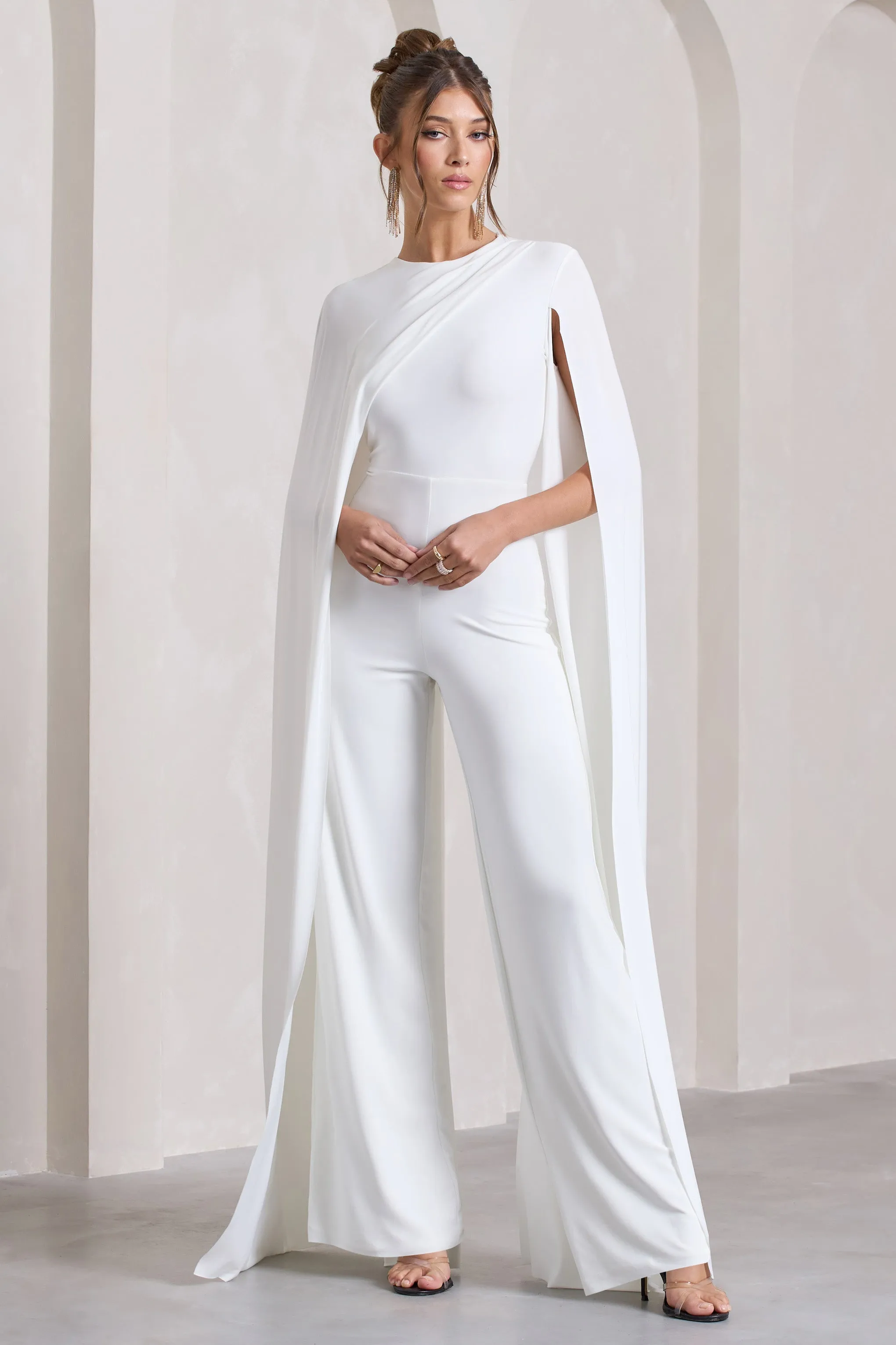 Harley | White Straight-Leg Jumpsuit With Cape Sleeves sold by Club L London product image thumbnail 4