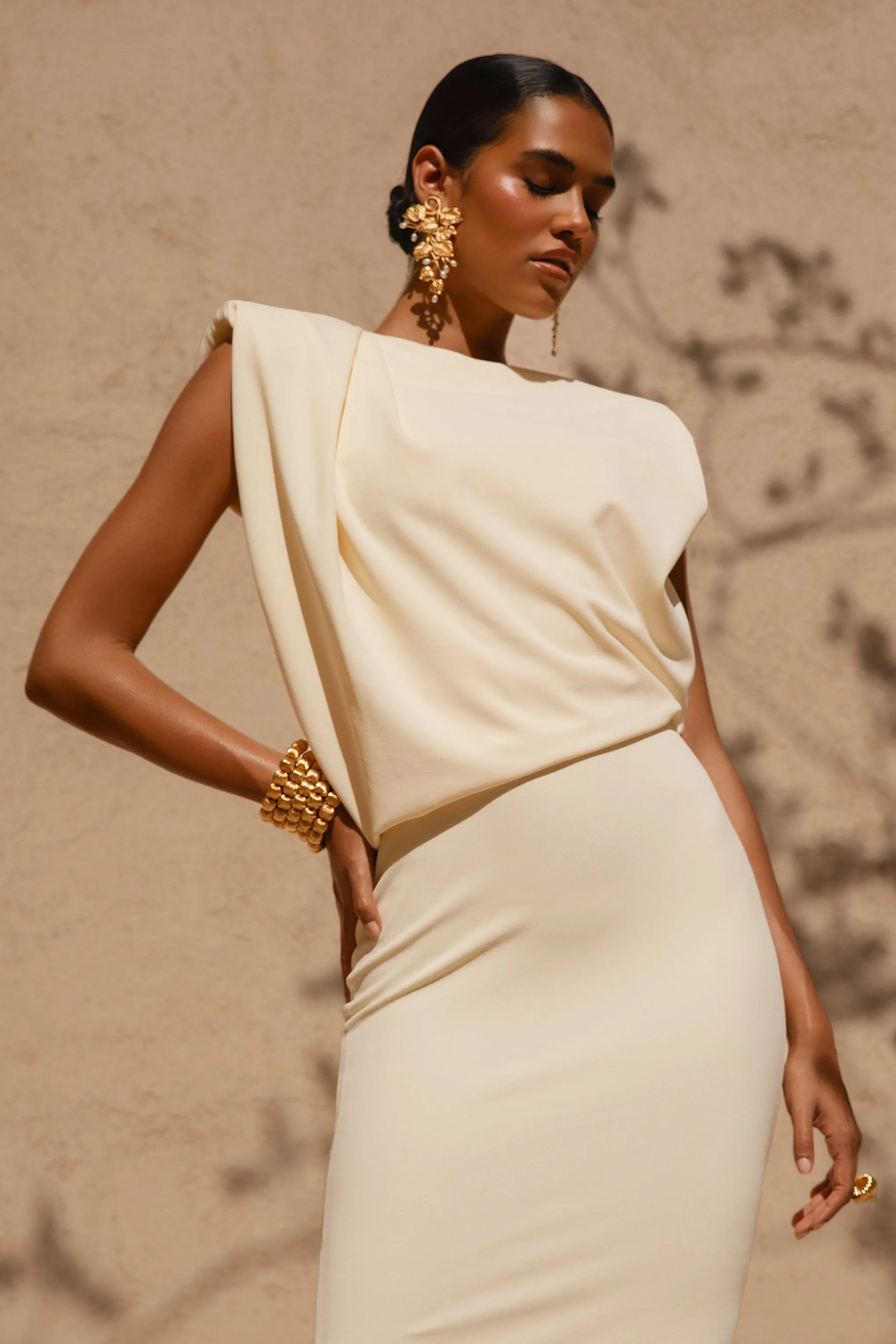 Meave | Lemon High Neck Maxi Dress With Draping Detail sold by Club L London product image thumbnail 4