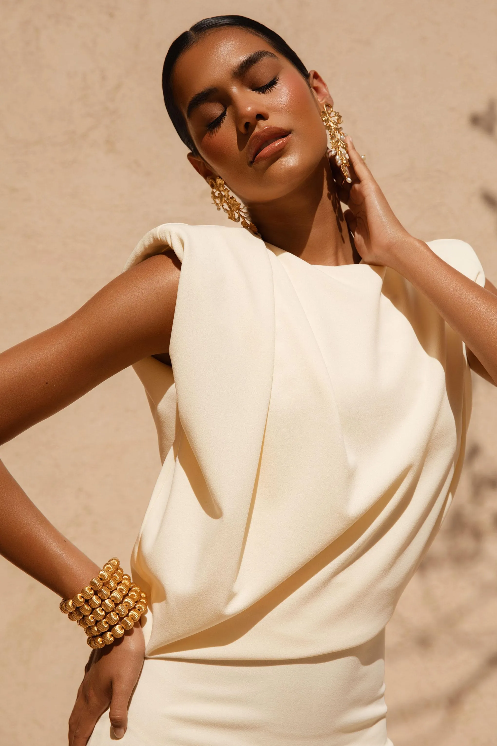 Meave | Lemon High Neck Maxi Dress With Draping Detail sold by Club L London product image thumbnail 5