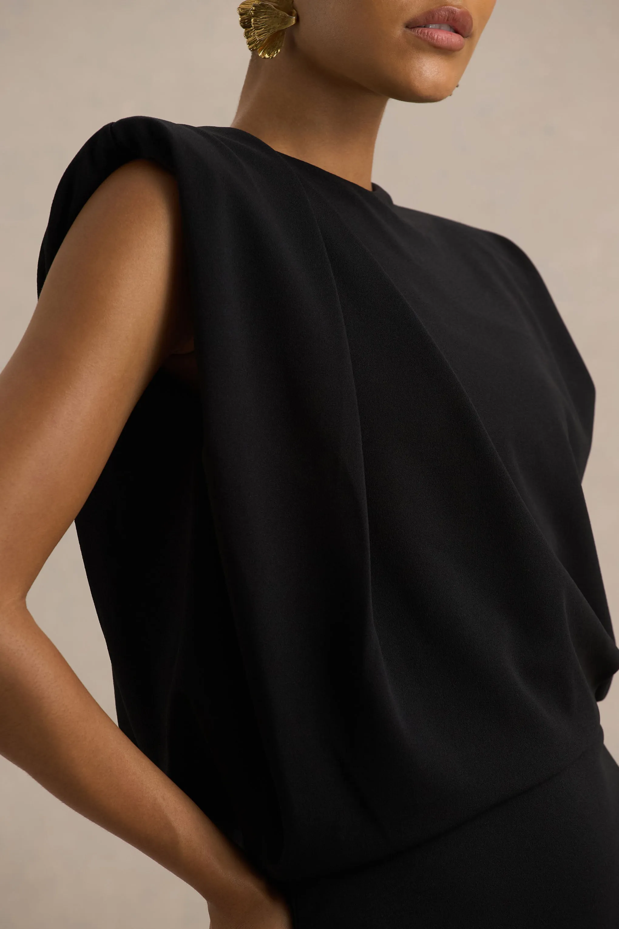 Meave | Black High Neck Maxi Dress With Draping Detail sold by Club L London product image thumbnail 5