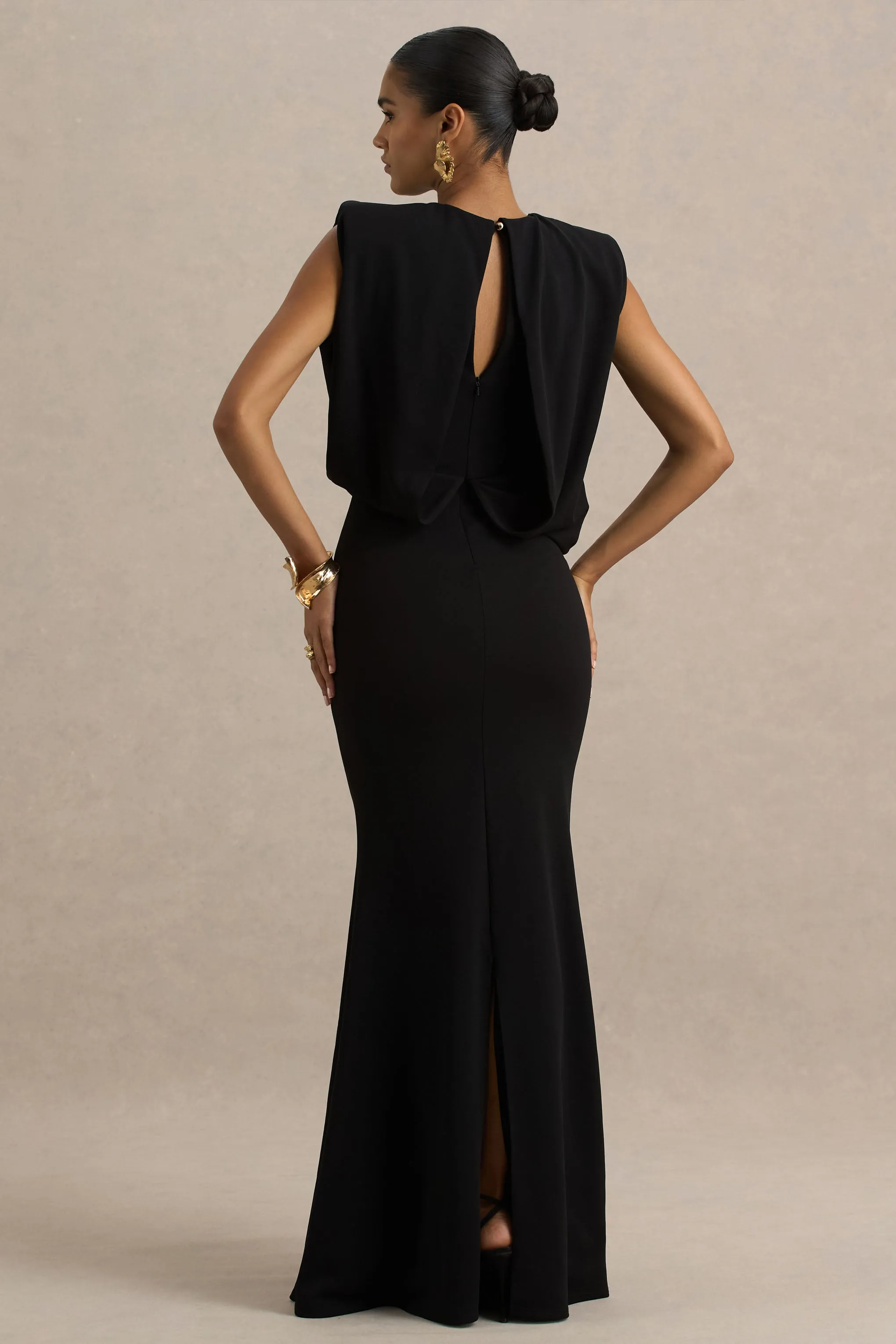Meave | Black High Neck Maxi Dress With Draping Detail sold by Club L London product image thumbnail 2