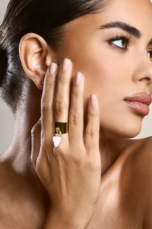 Daya | Gold Adjustable Ring With White Crystal sold by Club L London