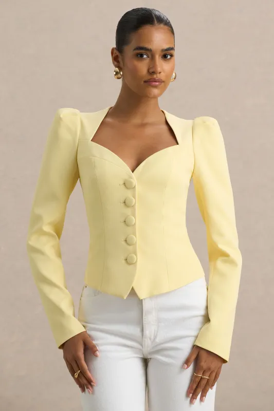 Olympia | Lemon Sweetheart-Neck Tailored Top sold by Club L London