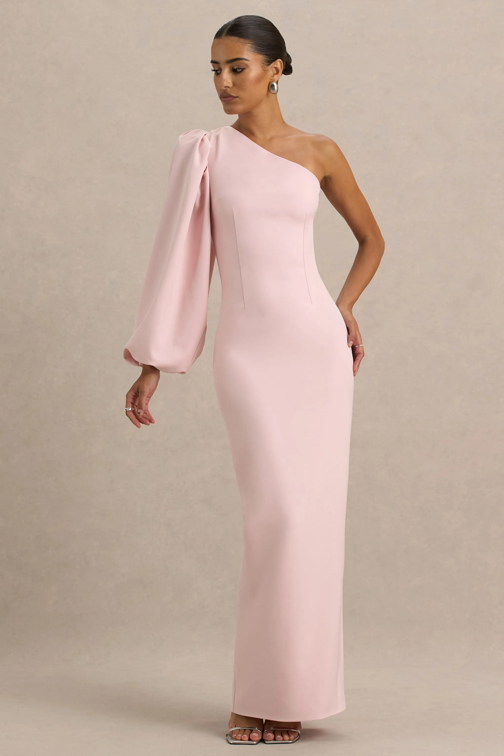 Kellis | Pink Asymmetric Maxi Dress With Balloon Sleeve sold by Club L London product image thumbnail 3