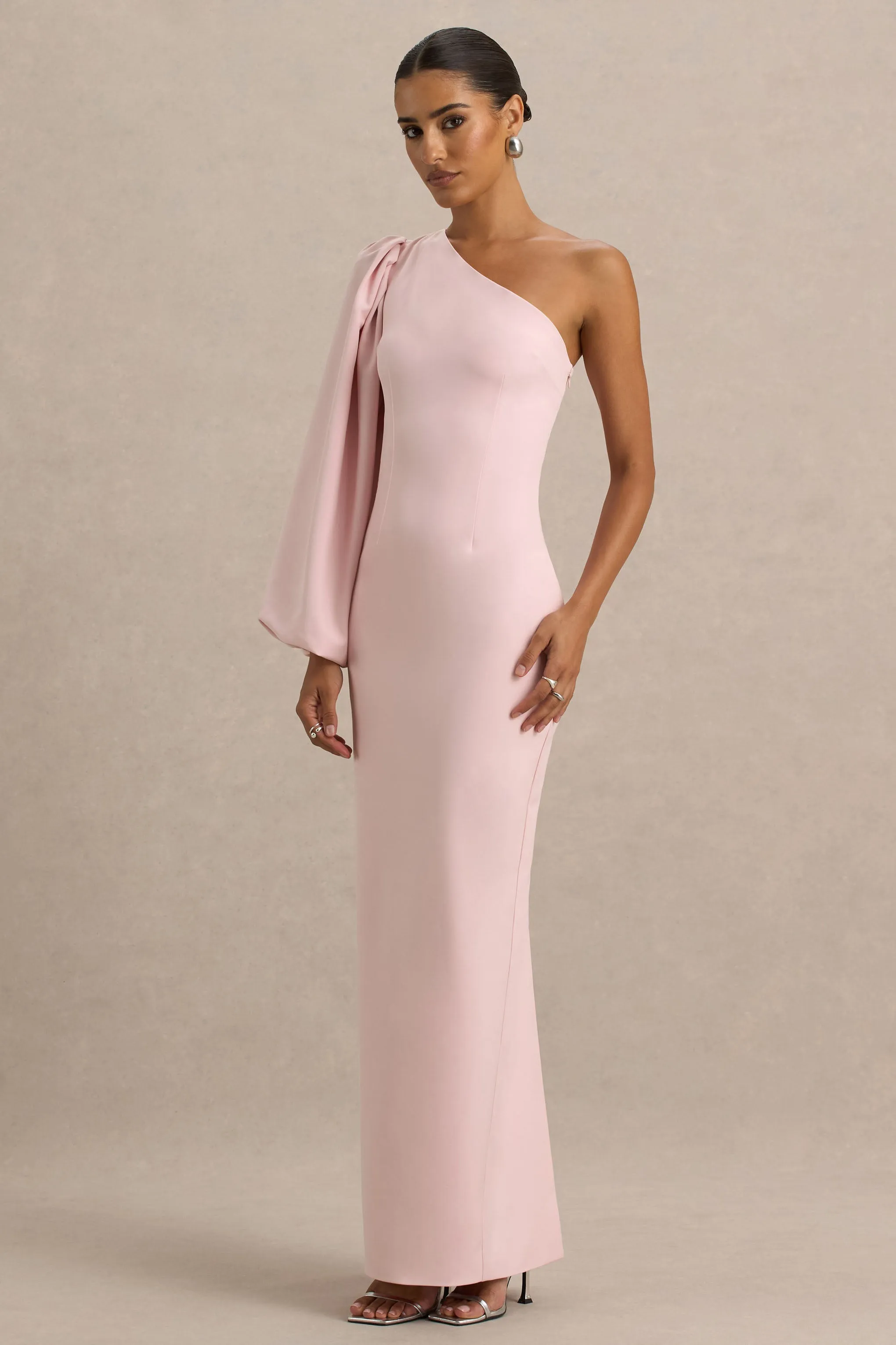 Kellis | Pink Asymmetric Maxi Dress With Balloon Sleeve sold by Club L London product image thumbnail 4