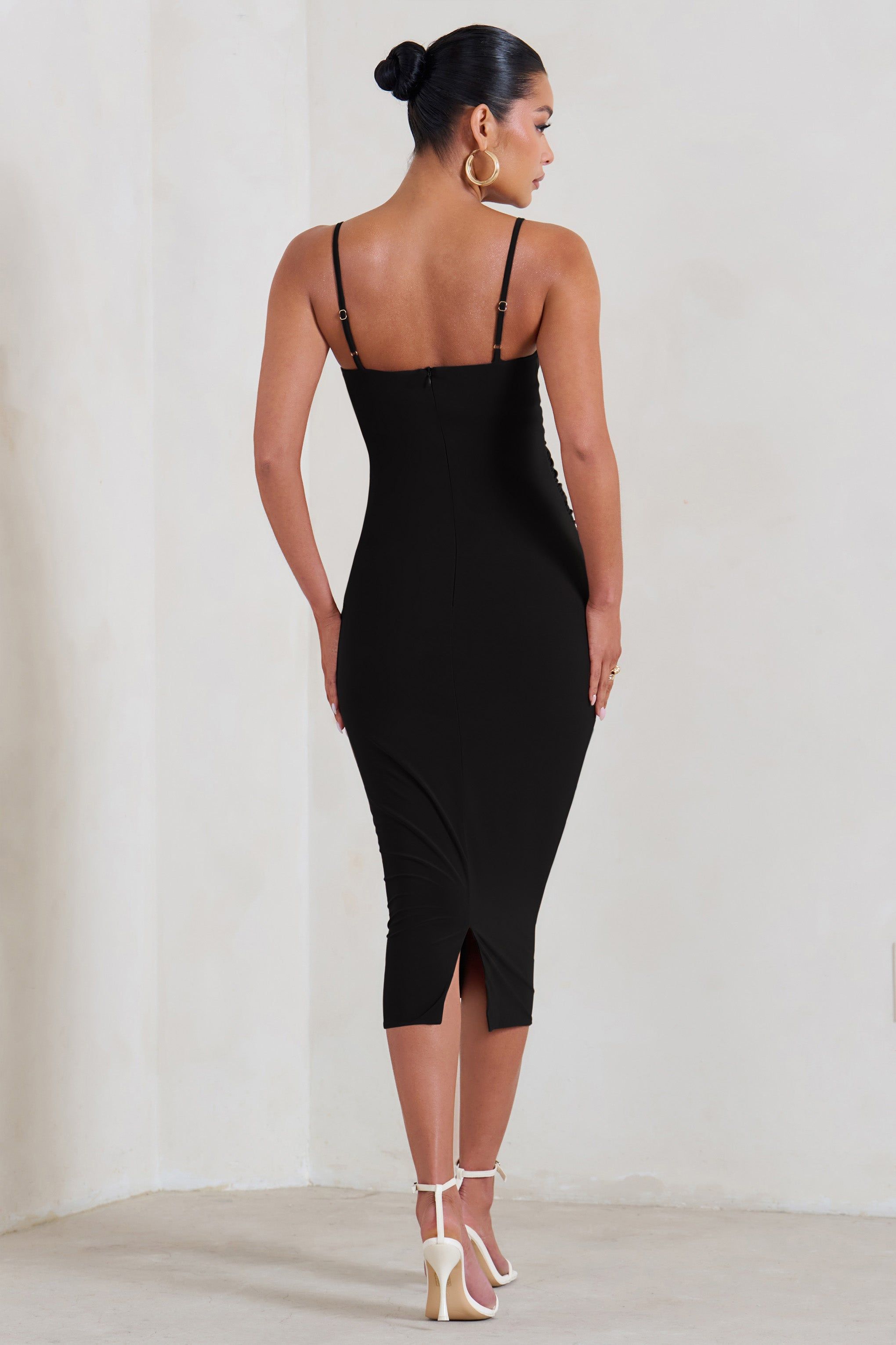 Raquel | Black Maternity Cami Midi Dress With Split sold by Club L London product image thumbnail 2