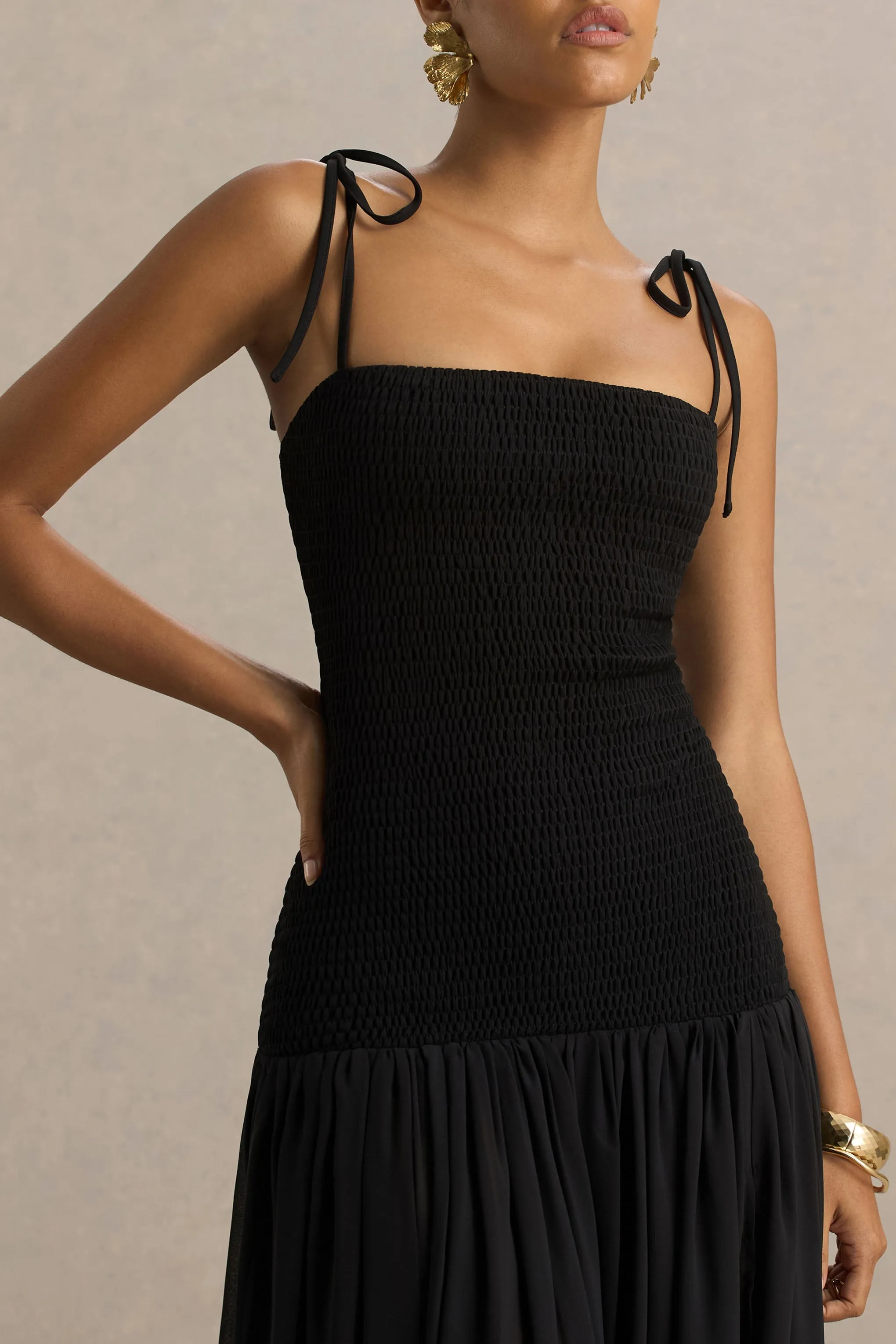 Maeva | Black Square-Neck Fishtail Maxi Dress With Ruched Detailing sold by Club L London product image thumbnail 5