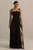 Maeva | Black Square-Neck Fishtail Maxi Dress With Ruched Detailing sold by Club L London