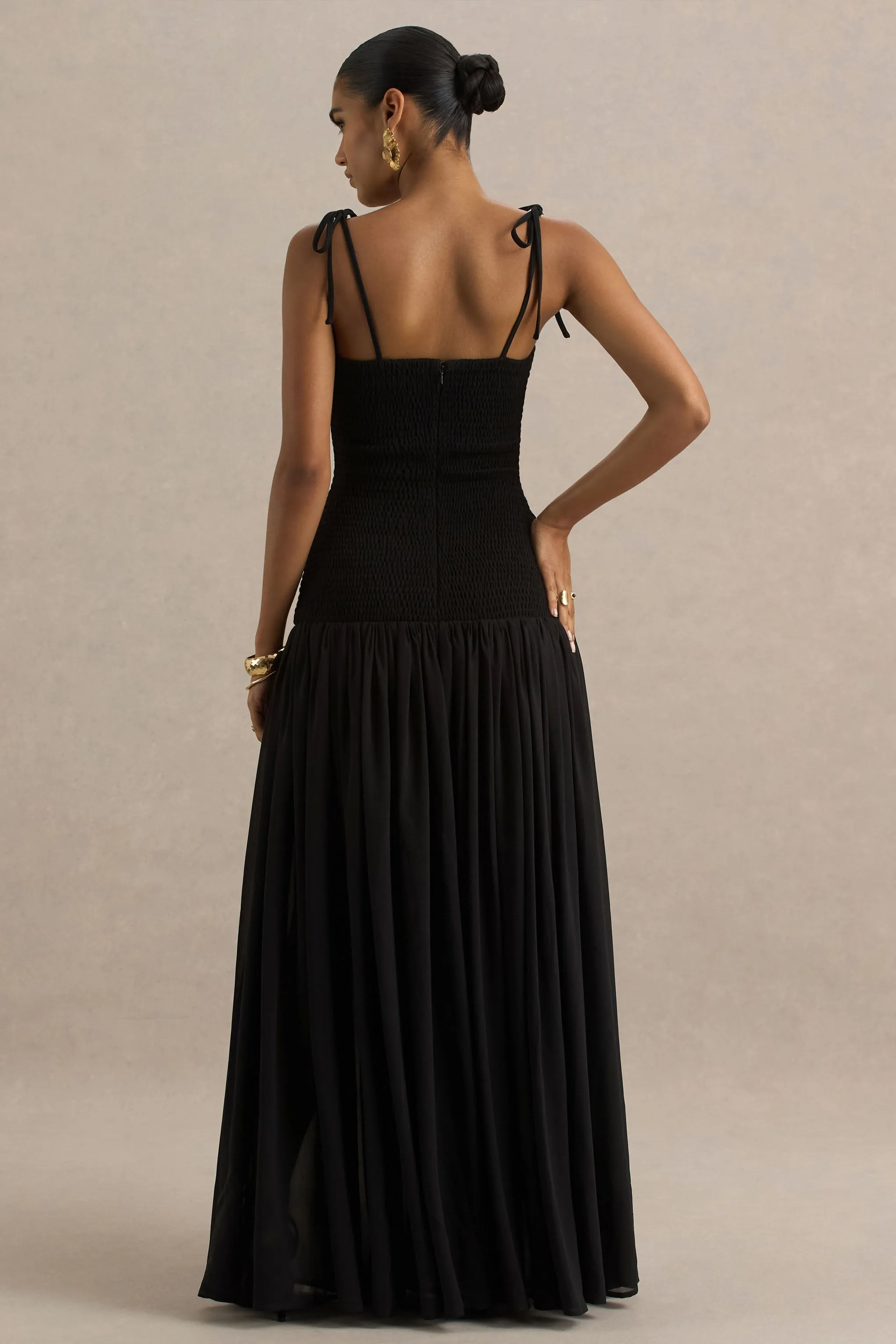 Maeva | Black Square-Neck Fishtail Maxi Dress With Ruched Detailing sold by Club L London product image thumbnail 2
