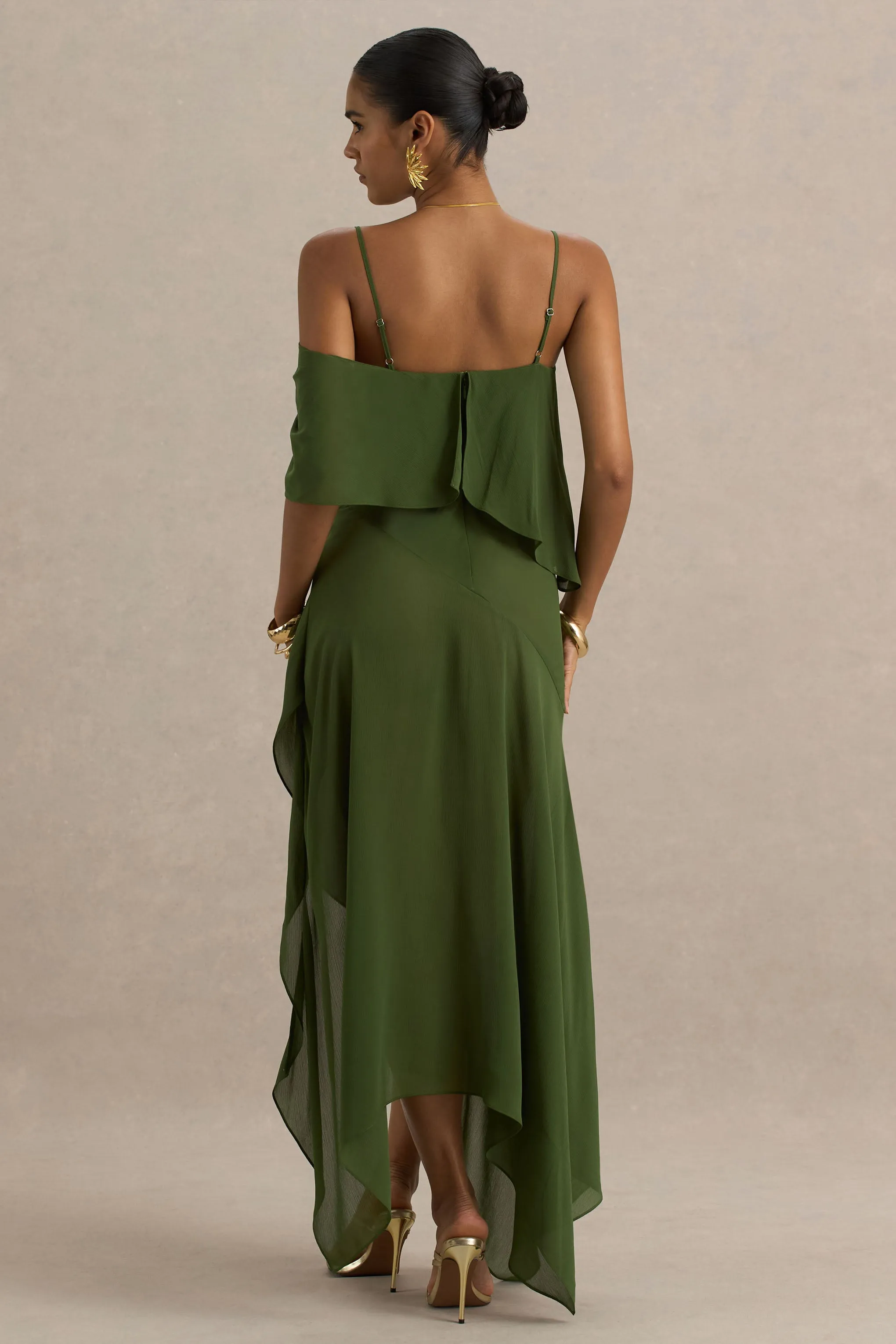 Tiara | Green Asymmetric Midi Dress With Draping Detailing and Open-Back sold by Club L London product image thumbnail 2
