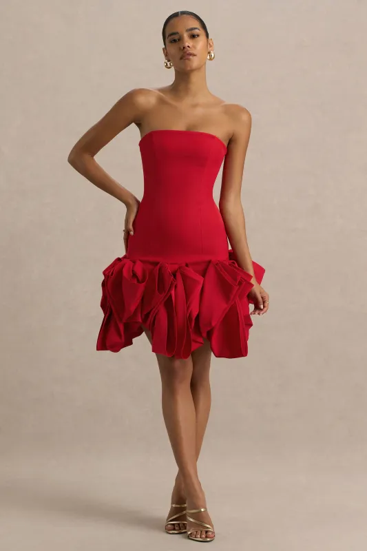 Erica | Red Ruffle Puffball Mini Dress sold by Club L London