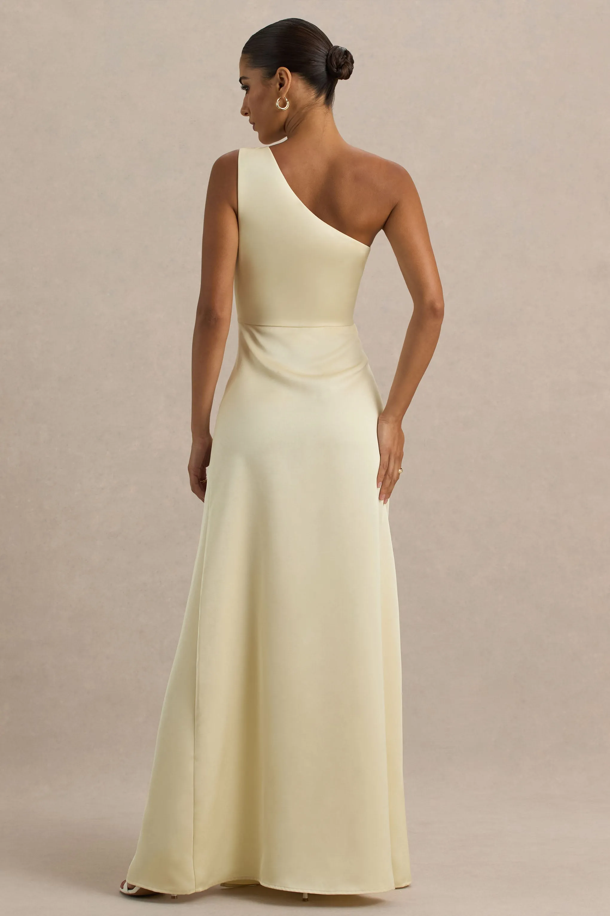 Beth | Lemon Asymmetric Neckline High-Split Maxi Dress sold by Club L London product image thumbnail 2