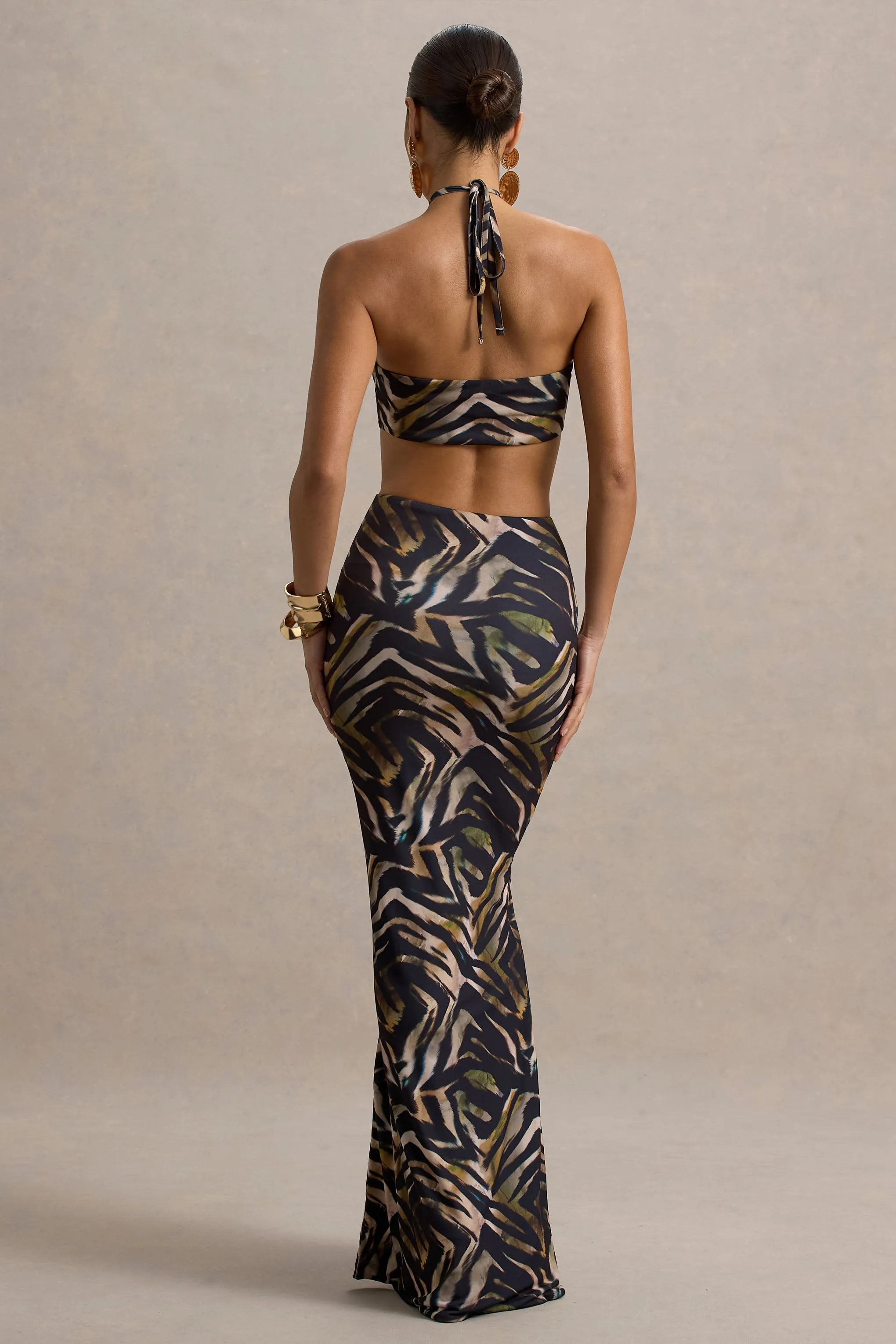 Olina | Zebra Print Halter-Neck Cut-Out Maxi Dress sold by Club L London product image thumbnail 2